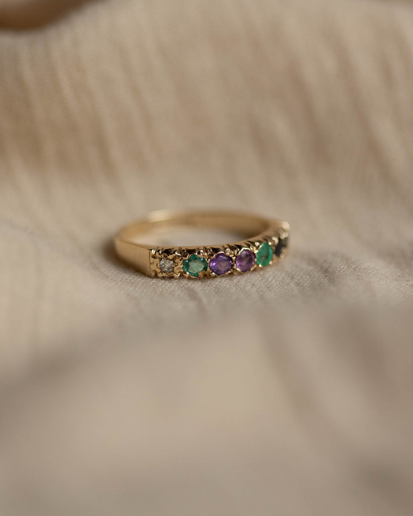 Odette 1989 Vintage 9ct Gold Acrostic Dearest Seven Stone Ring