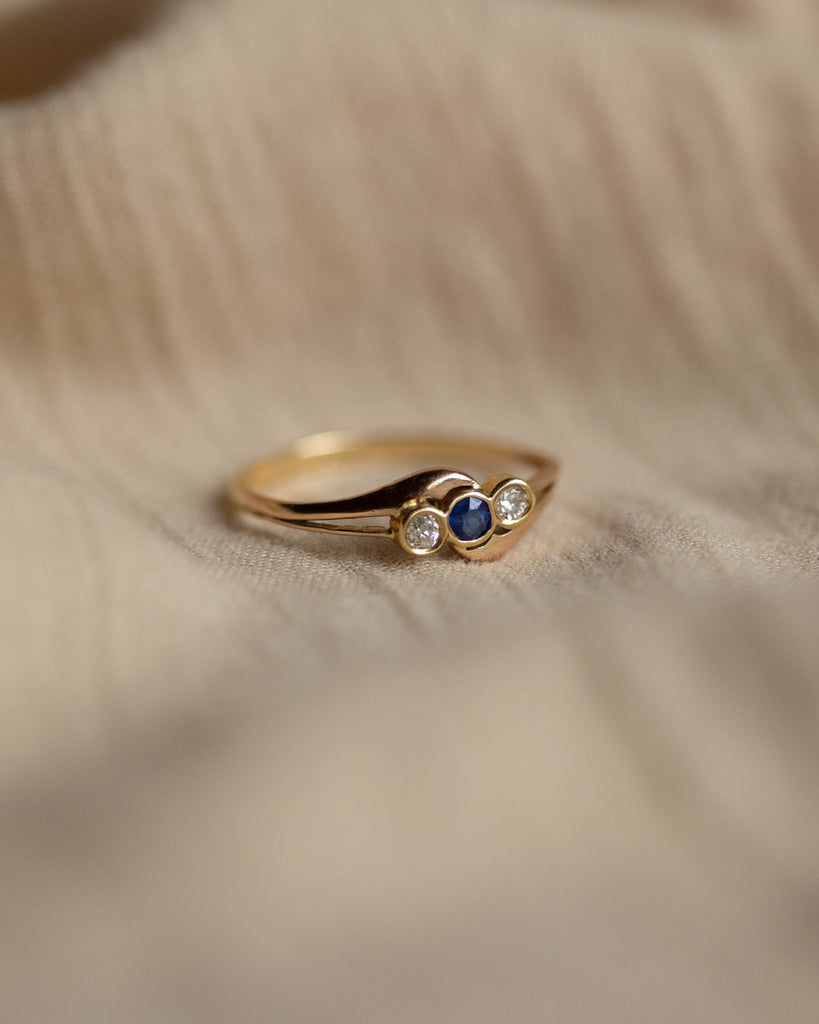 Marjorie Antique 18ct Gold Sapphire & Diamond Trilogy Twist Ring