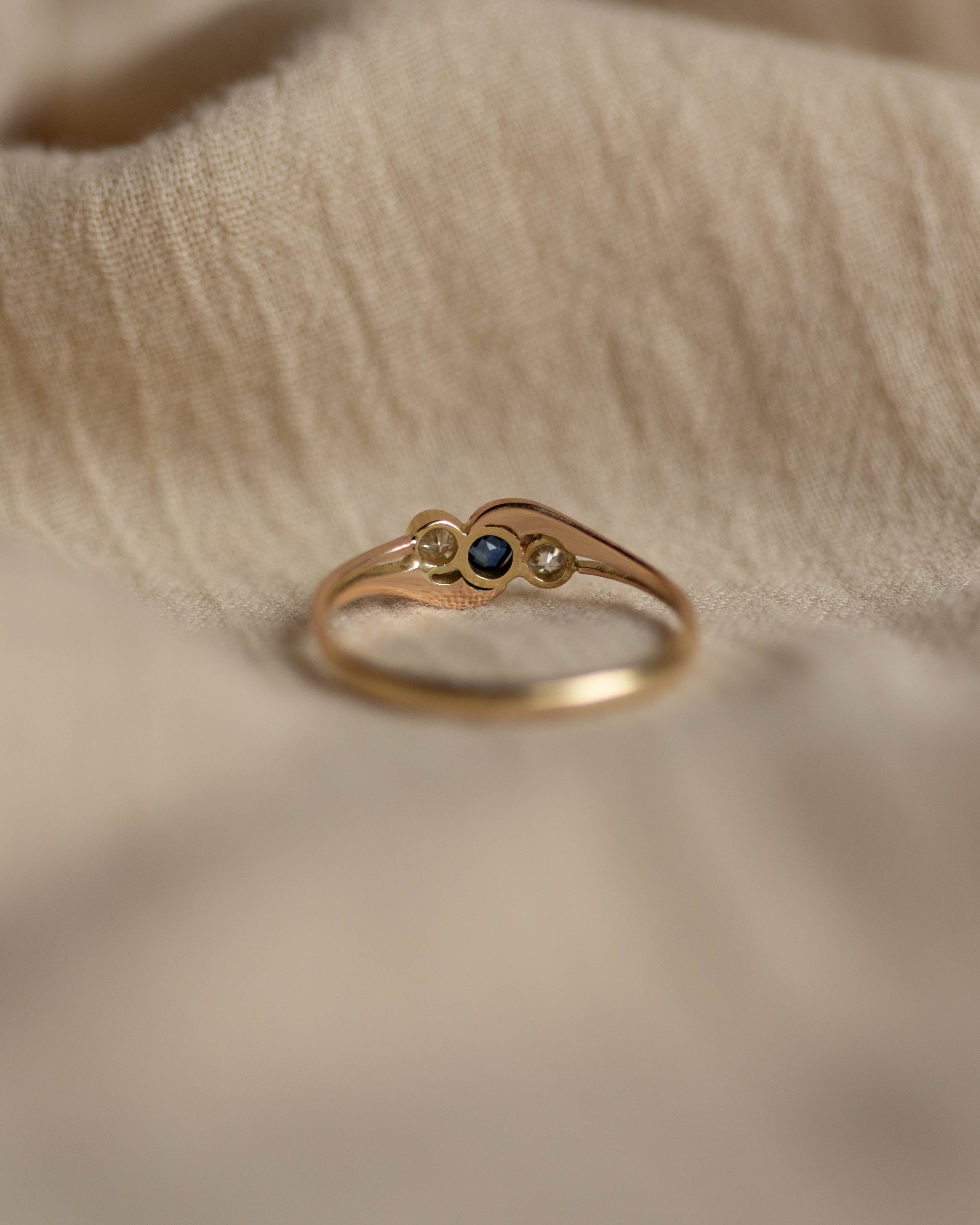 Marjorie Antique 18ct Gold Sapphire & Diamond Trilogy Twist Ring