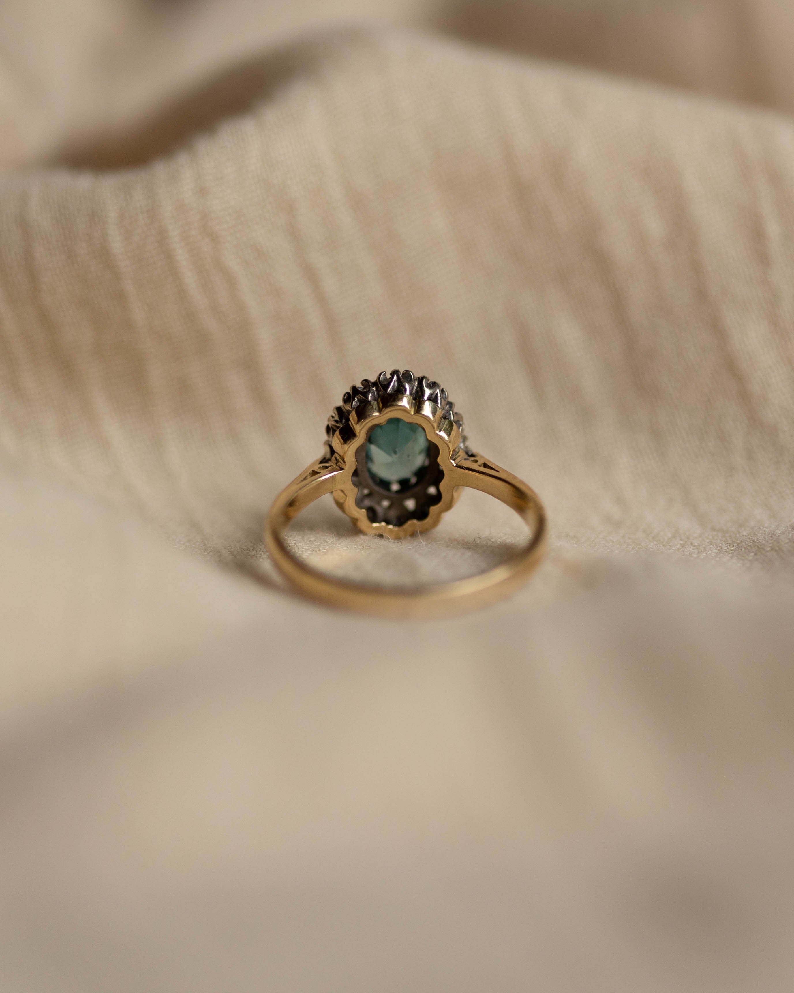 Josephine 1970 Vintage 18ct Gold Blue Zircon & Diamond Cluster Ring