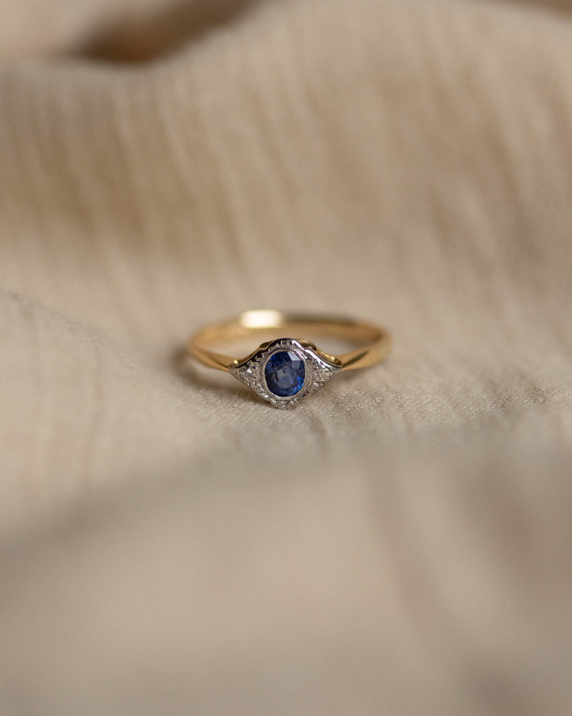 Erica Antique Art Deco 18ct Gold Sapphire & Diamond Cluster Ring