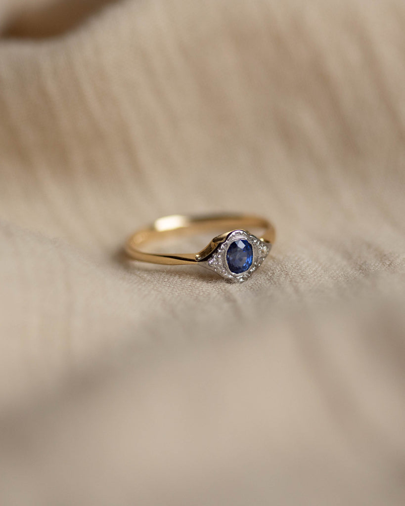 Erica Antique Art Deco 18ct Gold Sapphire & Diamond Cluster Ring