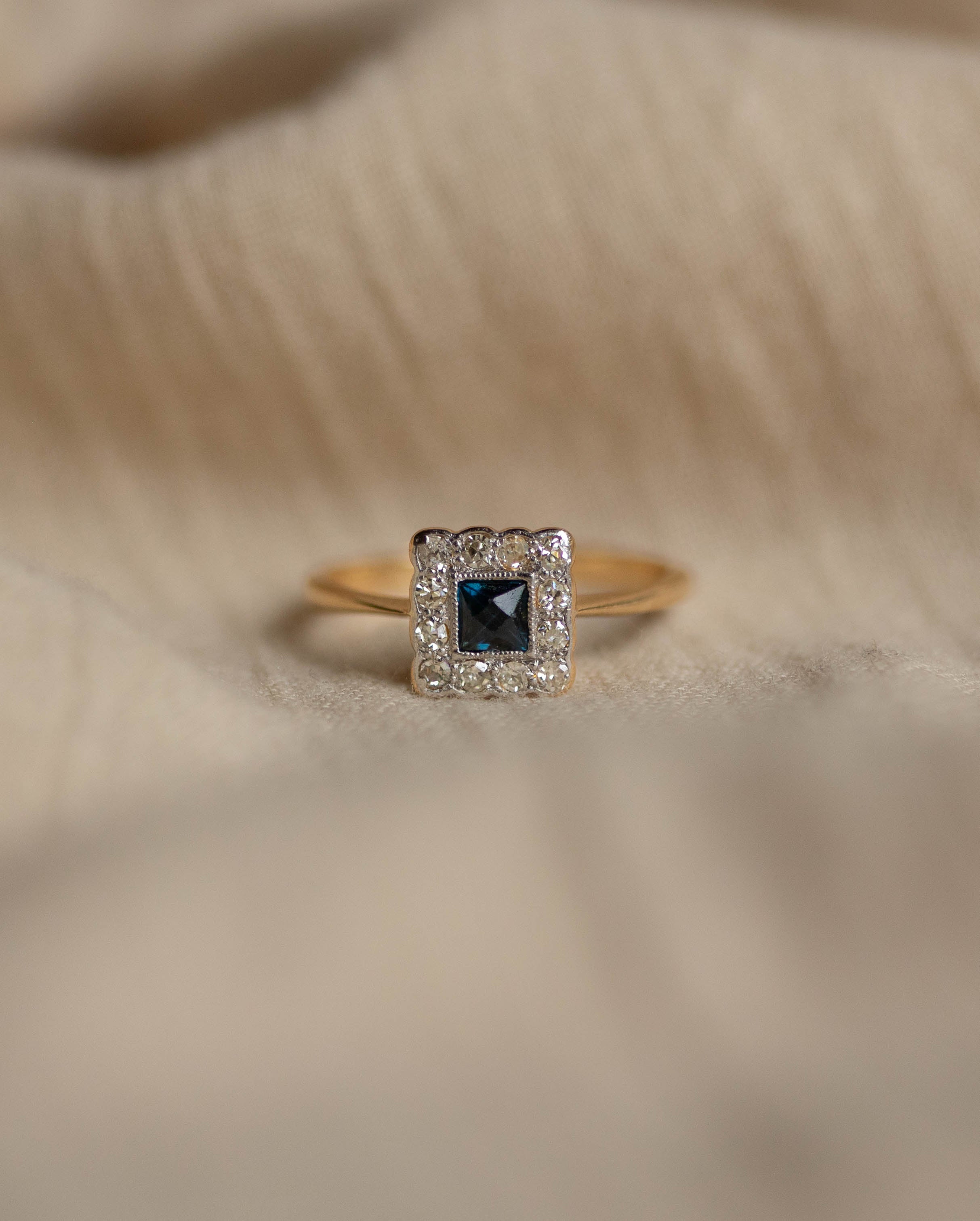 Annie Antique 18ct Gold Sapphire & Diamond Square Cluster Ring