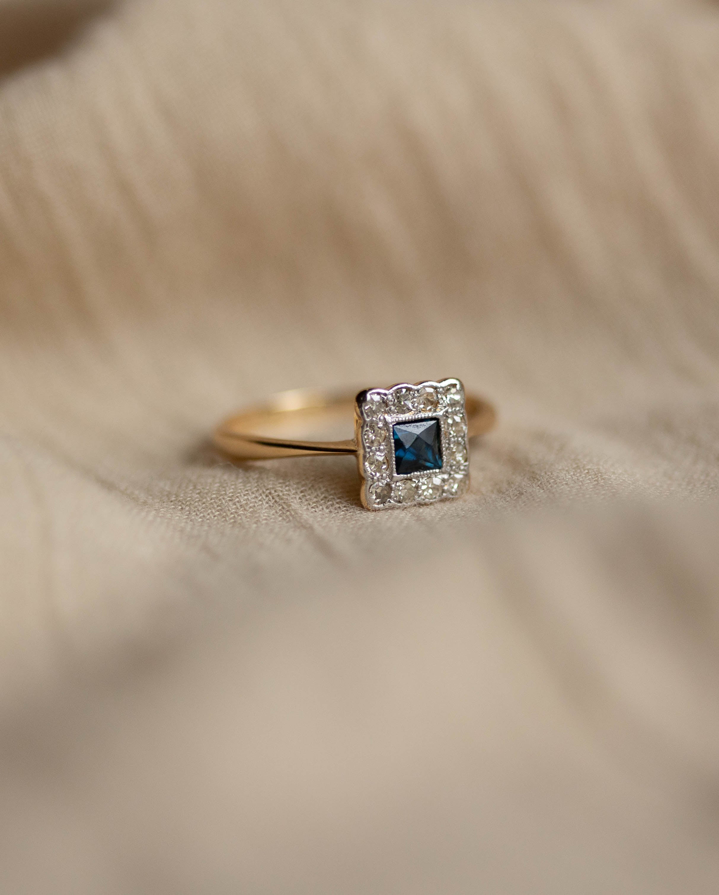 Annie Antique 18ct Gold Sapphire & Diamond Square Cluster Ring