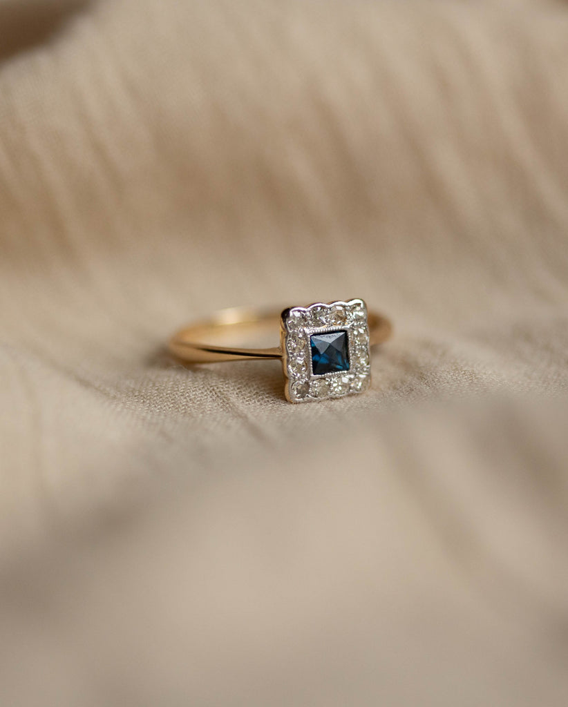 Annie Antique 18ct Gold Sapphire & Diamond Square Cluster Ring