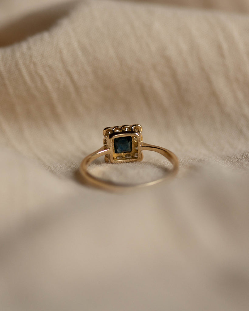 Annie Antique 18ct Gold Sapphire & Diamond Square Cluster Ring