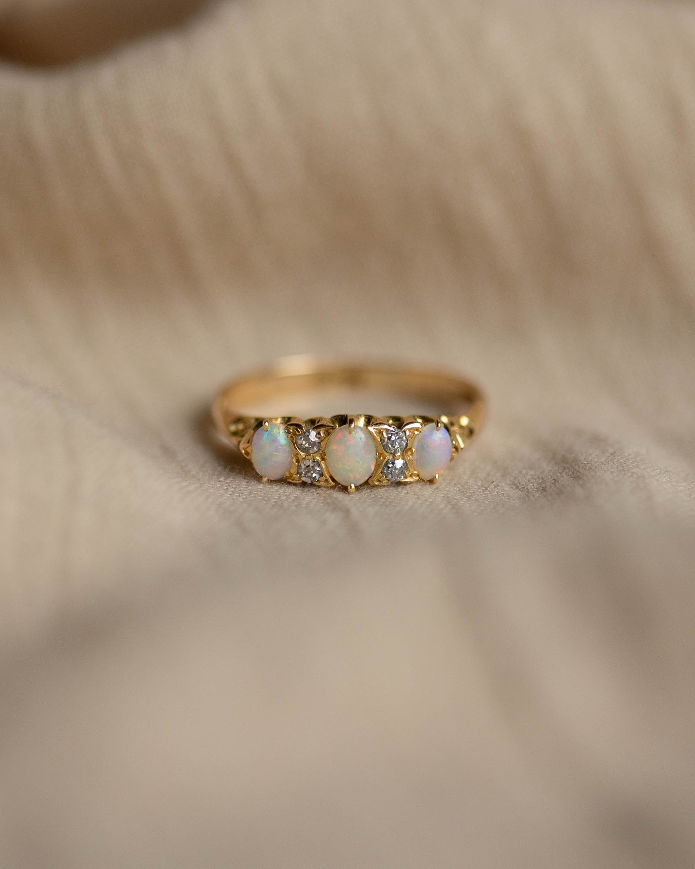 Maggie Antique 18ct Gold Opal & Diamond Seven Stone Ring