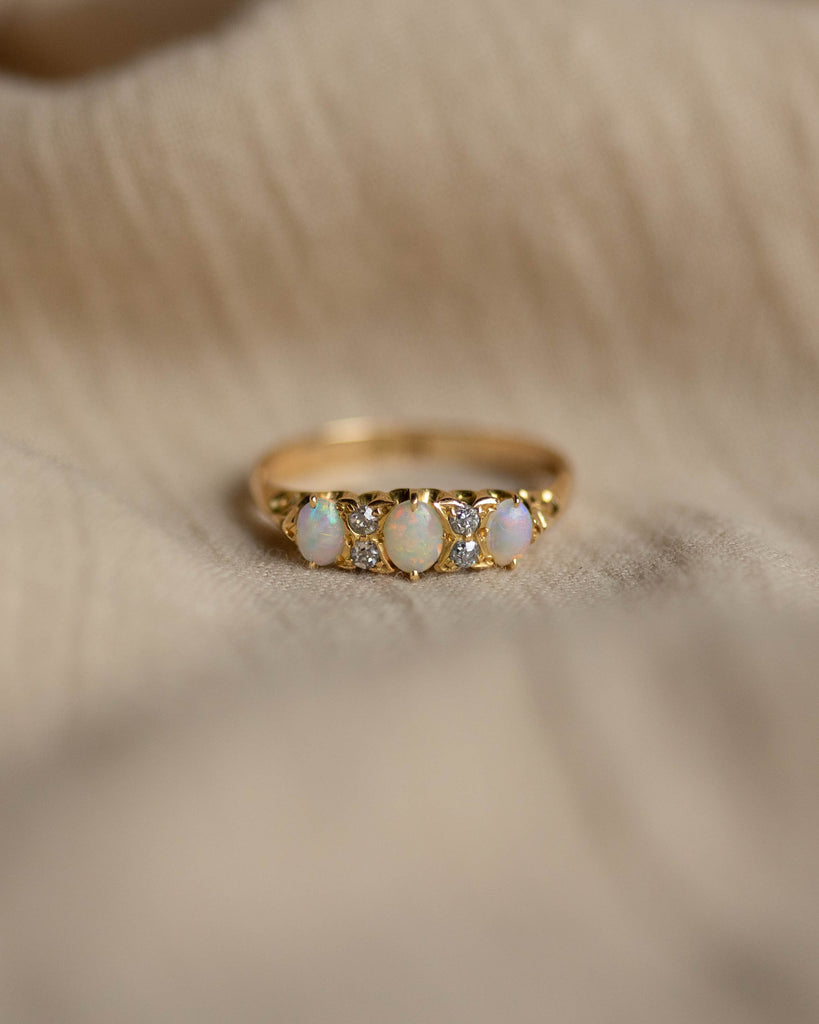 Maggie Antique 18ct Gold Opal & Diamond Seven Stone Ring