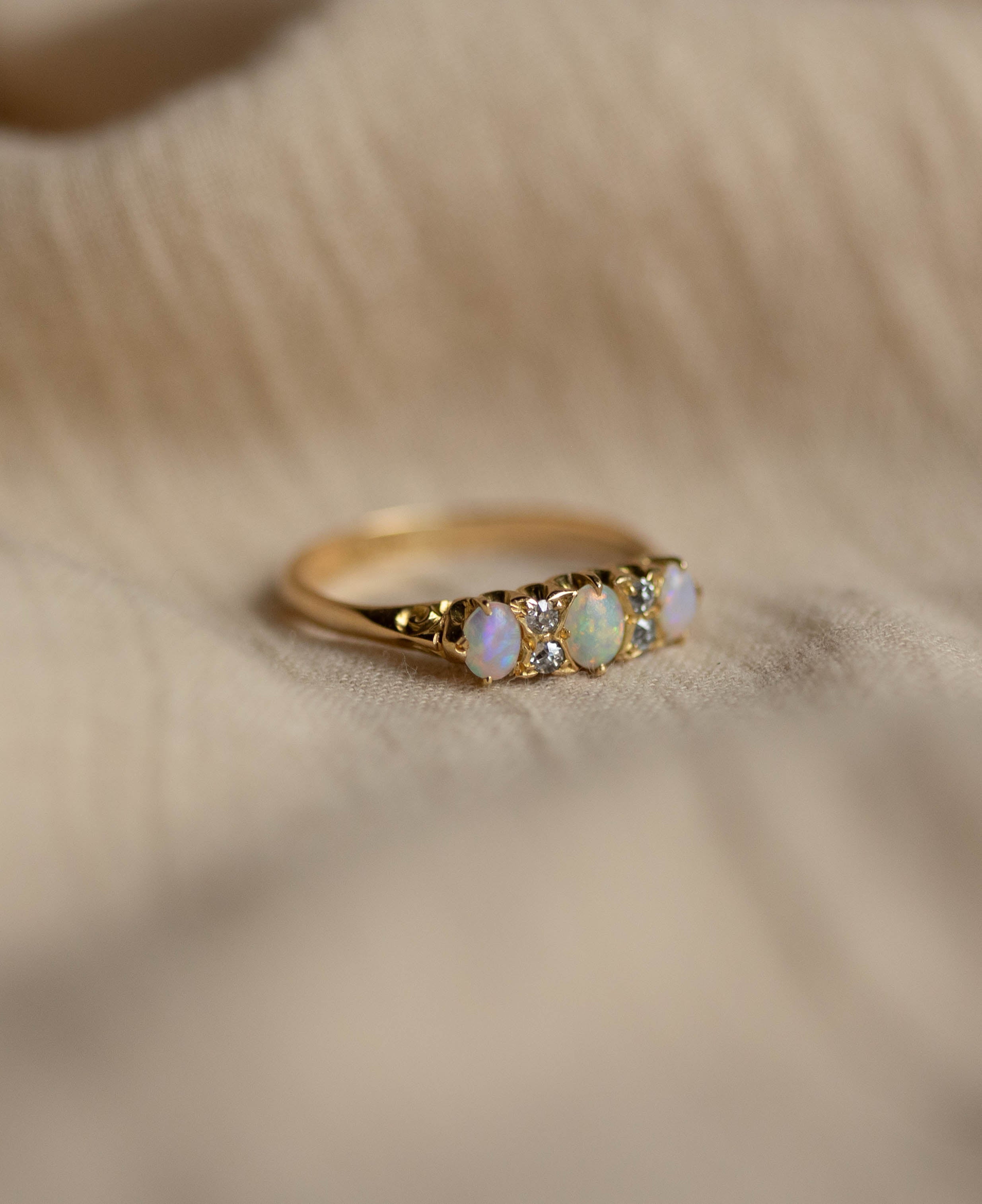 Maggie Antique 18ct Gold Opal & Diamond Seven Stone Ring