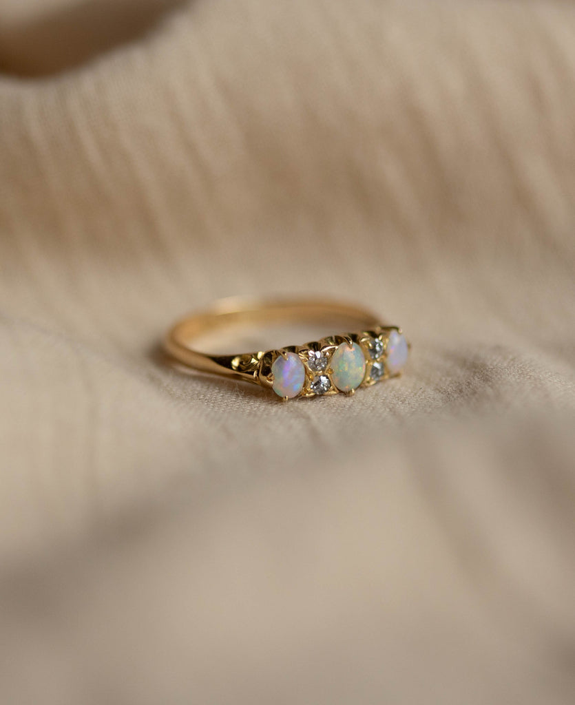 Maggie Antique 18ct Gold Opal & Diamond Seven Stone Ring