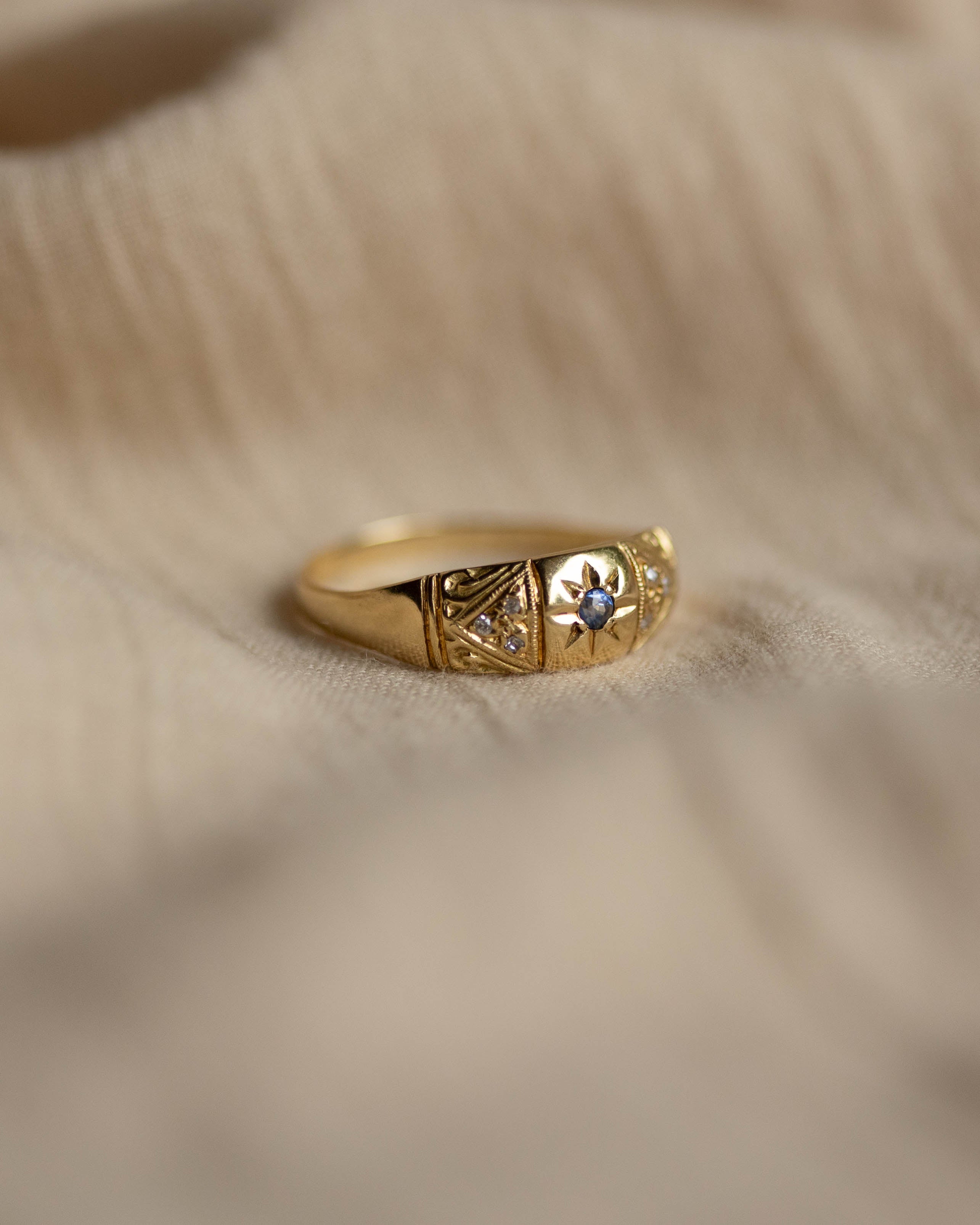 Simone Antique 18ct Gold Sapphire & Diamond Seven Stone Ring