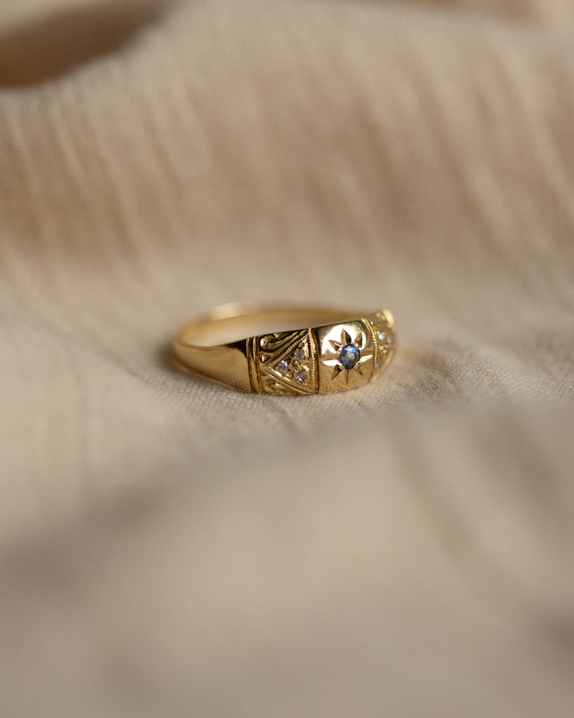 Simone Antique 18ct Gold Sapphire & Diamond Seven Stone Ring