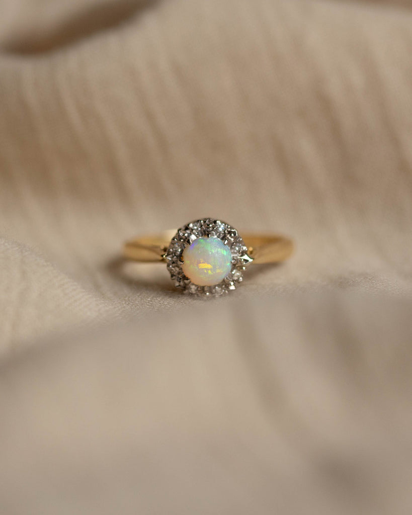 Elzbieta 1971 Vintage 18ct Gold Opal & Diamond Cluster Ring
