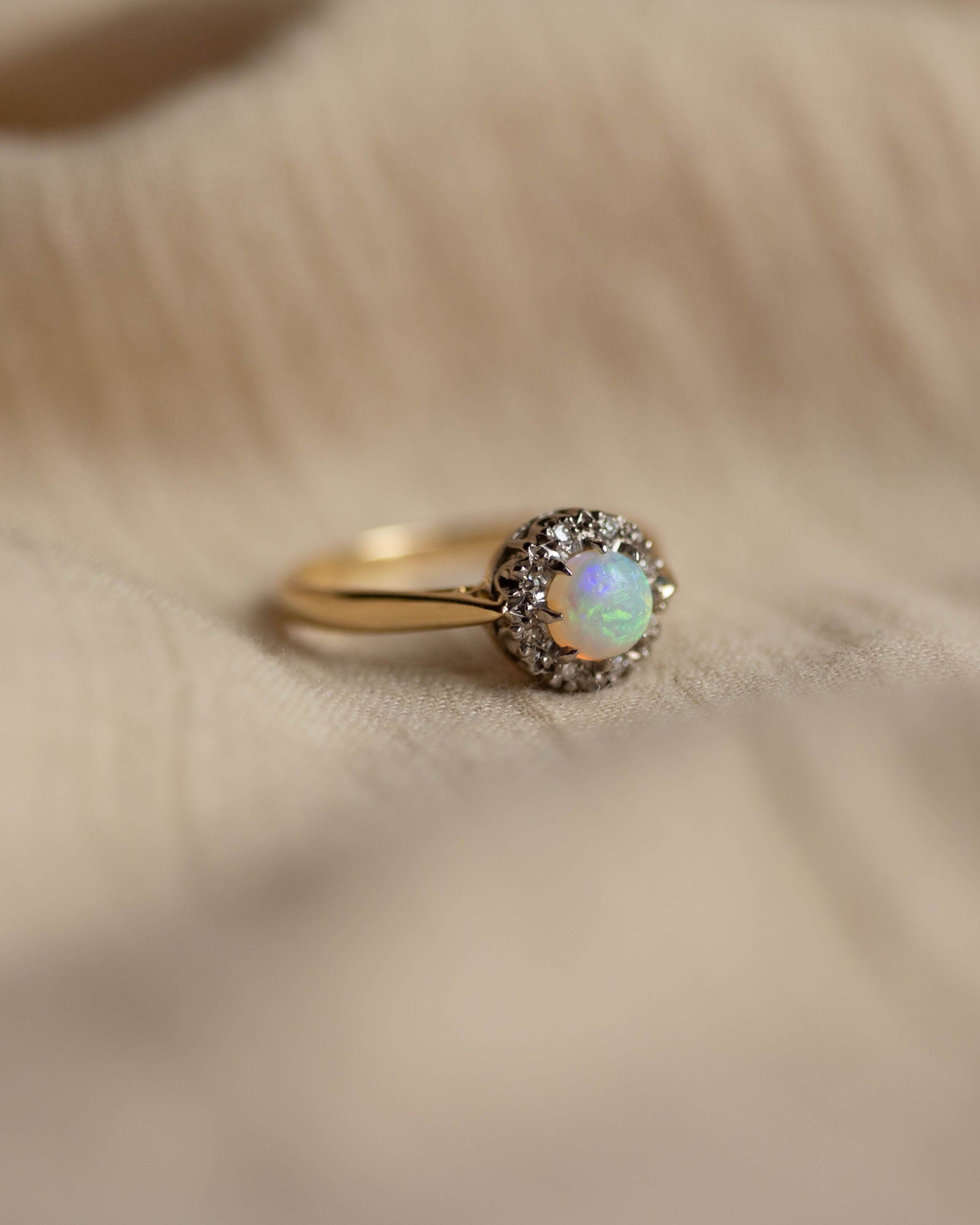 Elzbieta 1971 Vintage 18ct Gold Opal & Diamond Cluster Ring
