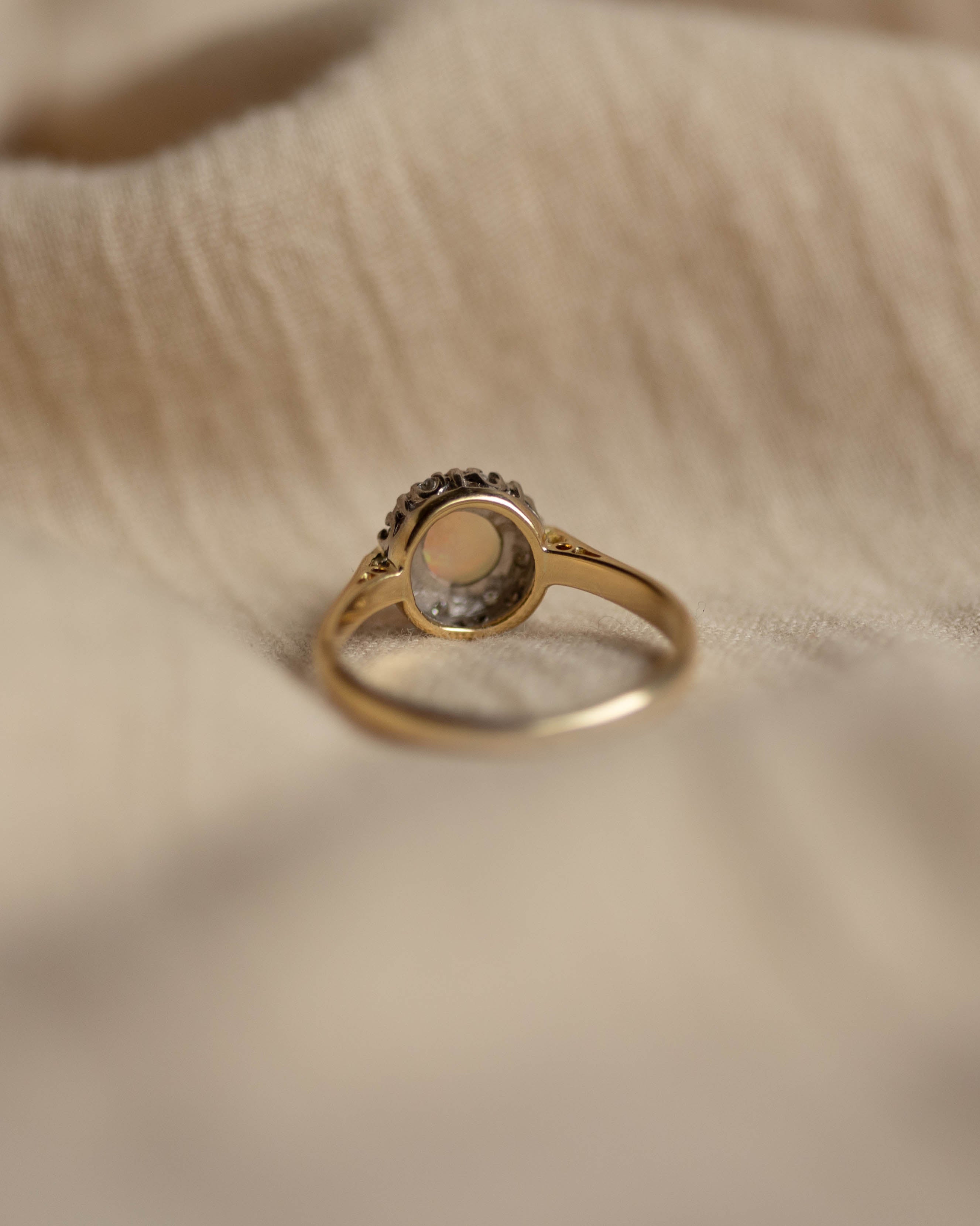 Elzbieta 1971 Vintage 18ct Gold Opal & Diamond Cluster Ring