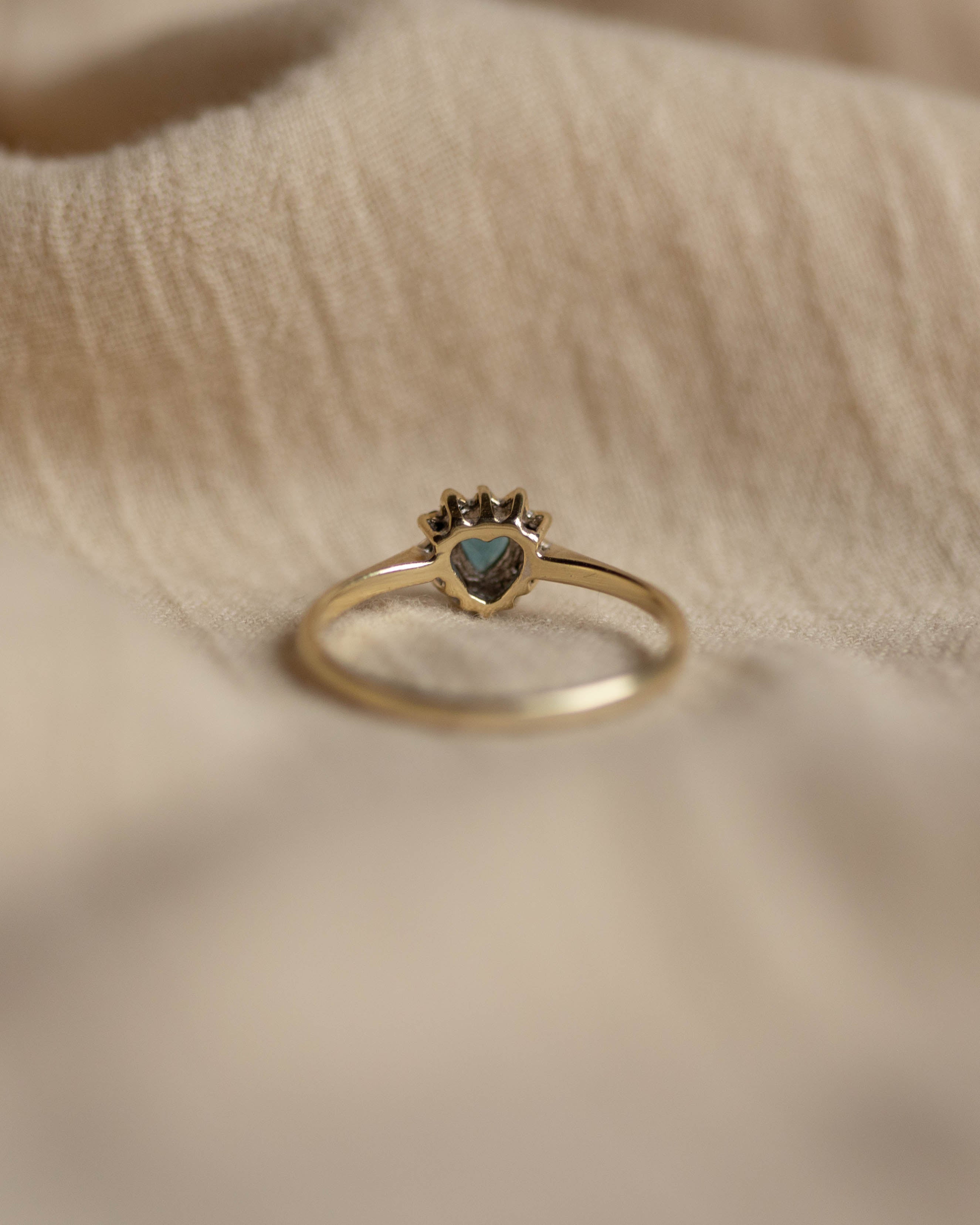 Rosalie 1990 Vintage 9ct Gold Blue Topaz & Diamond Heart Cluster Ring