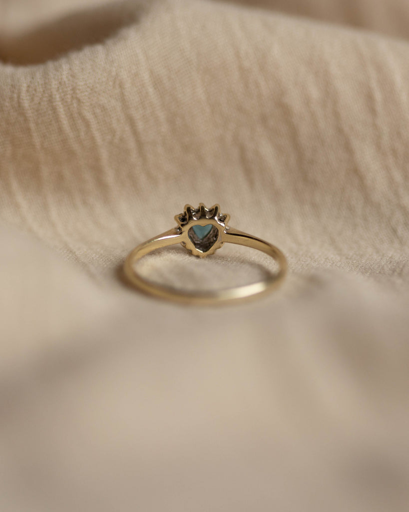 Rosalie 1990 Vintage 9ct Gold Blue Topaz & Diamond Heart Cluster Ring