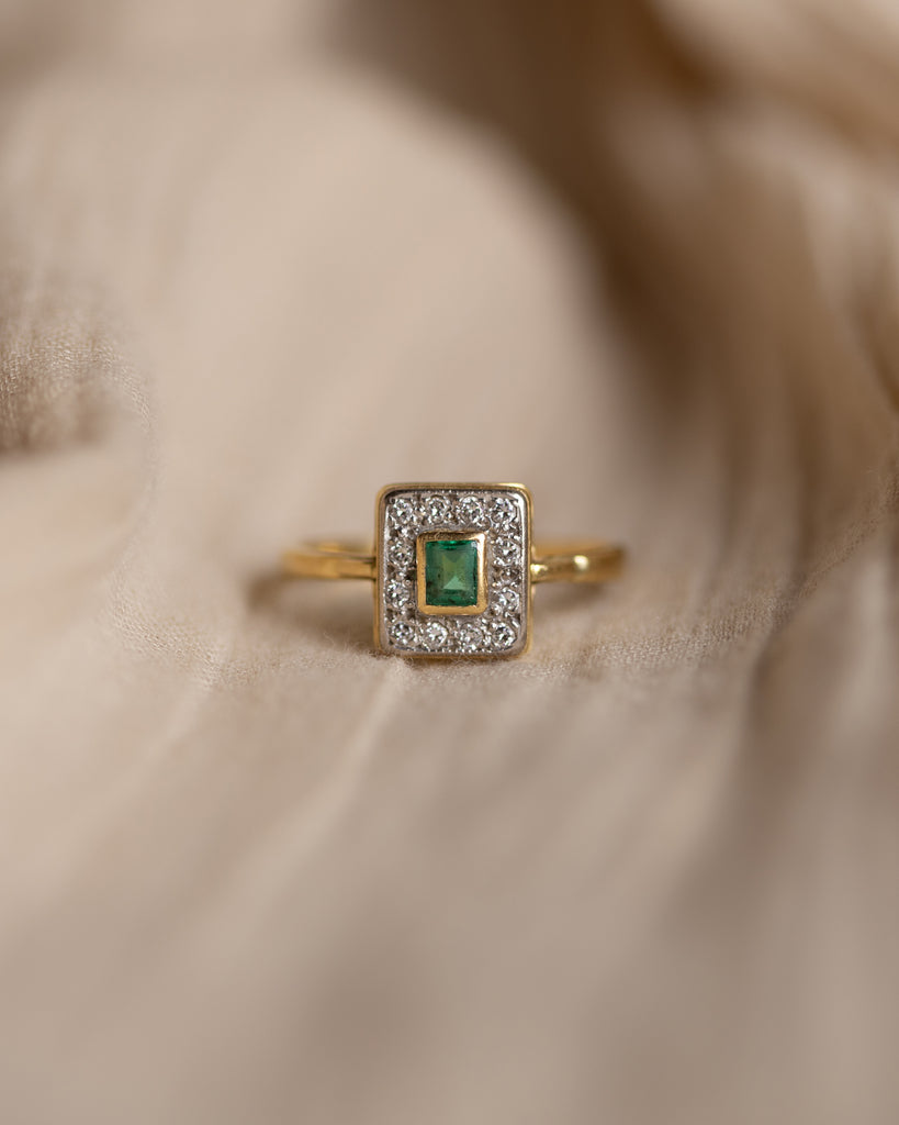 Noemi 1994 Vintage 18ct Gold Emerald & Diamond Cluster Ring