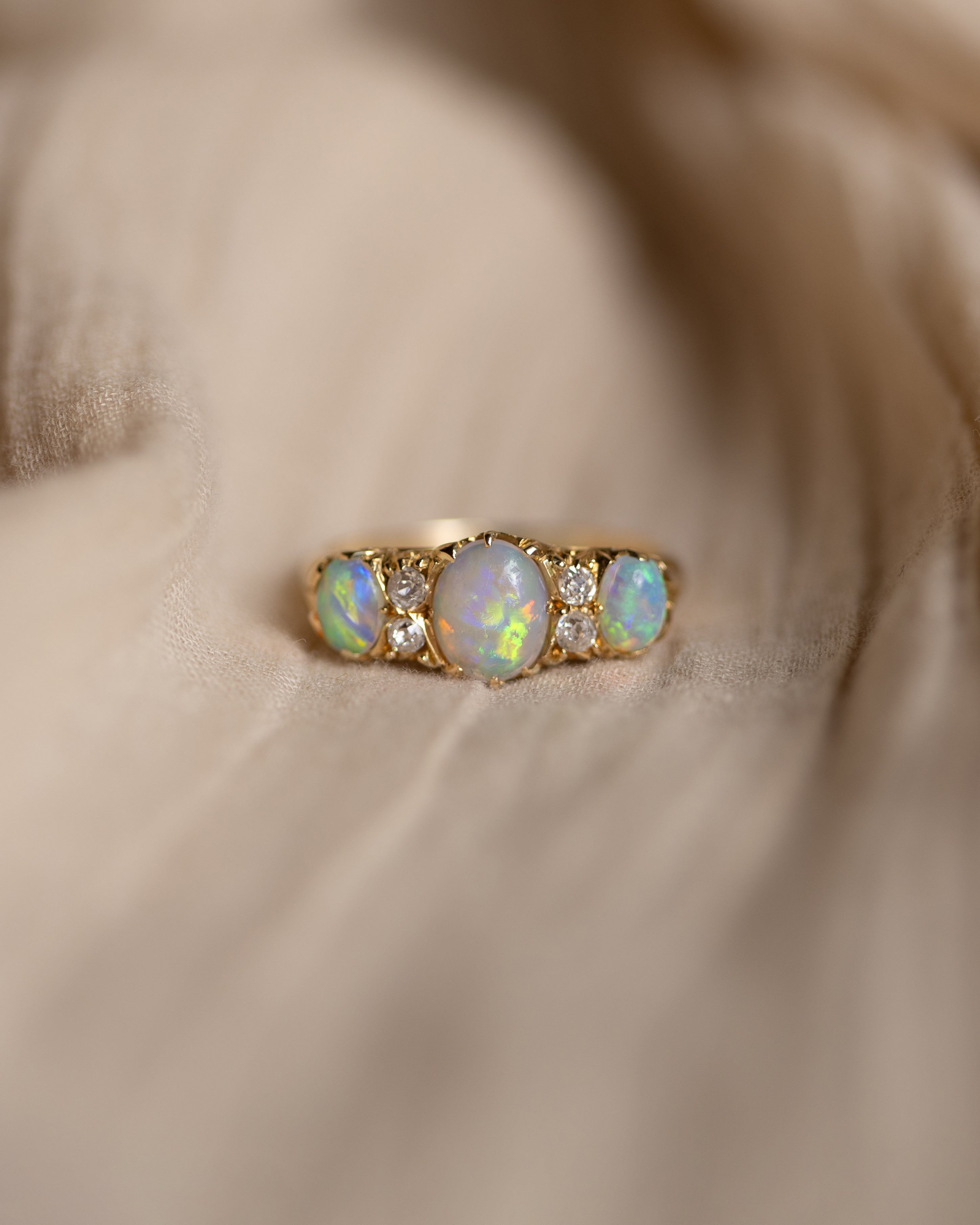 Pandora Antique Victorian 18ct Gold Opal & Diamond Seven Stone Ring