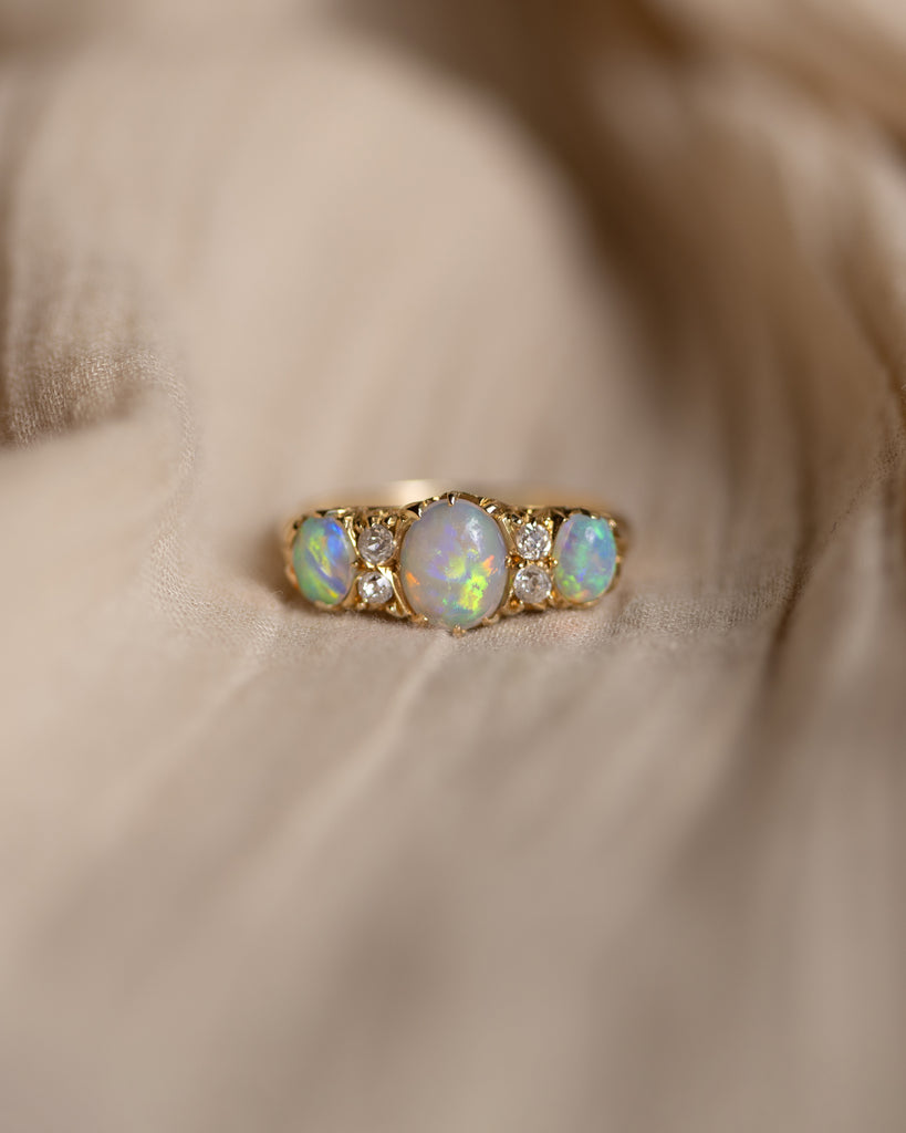Pandora Antique Victorian 18ct Gold Opal & Diamond Seven Stone Ring