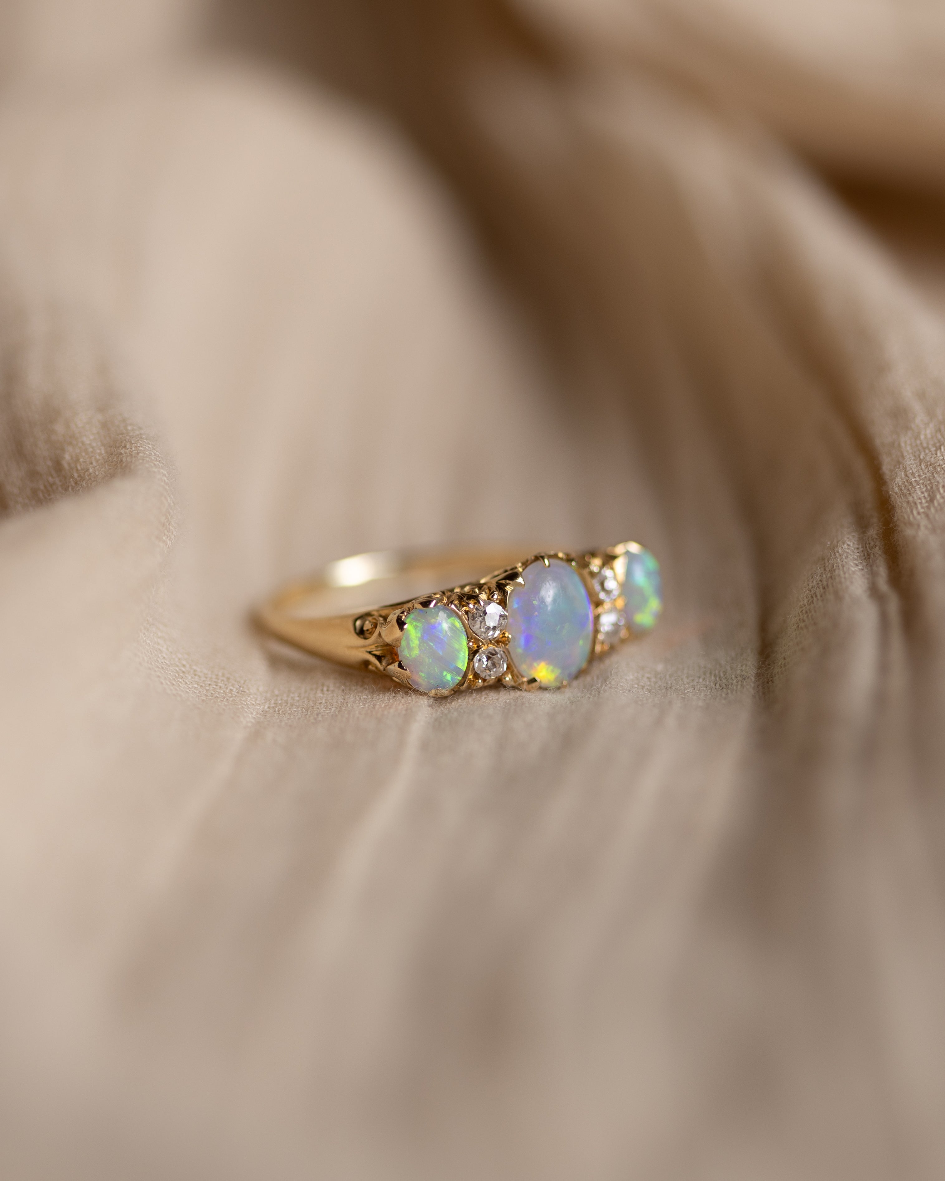 Pandora Antique Victorian 18ct Gold Opal & Diamond Seven Stone Ring