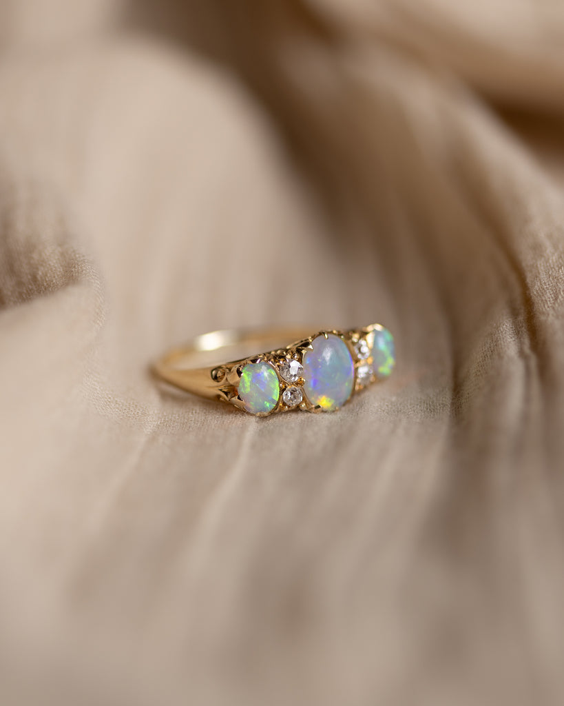 Pandora Antique Victorian 18ct Gold Opal & Diamond Seven Stone Ring