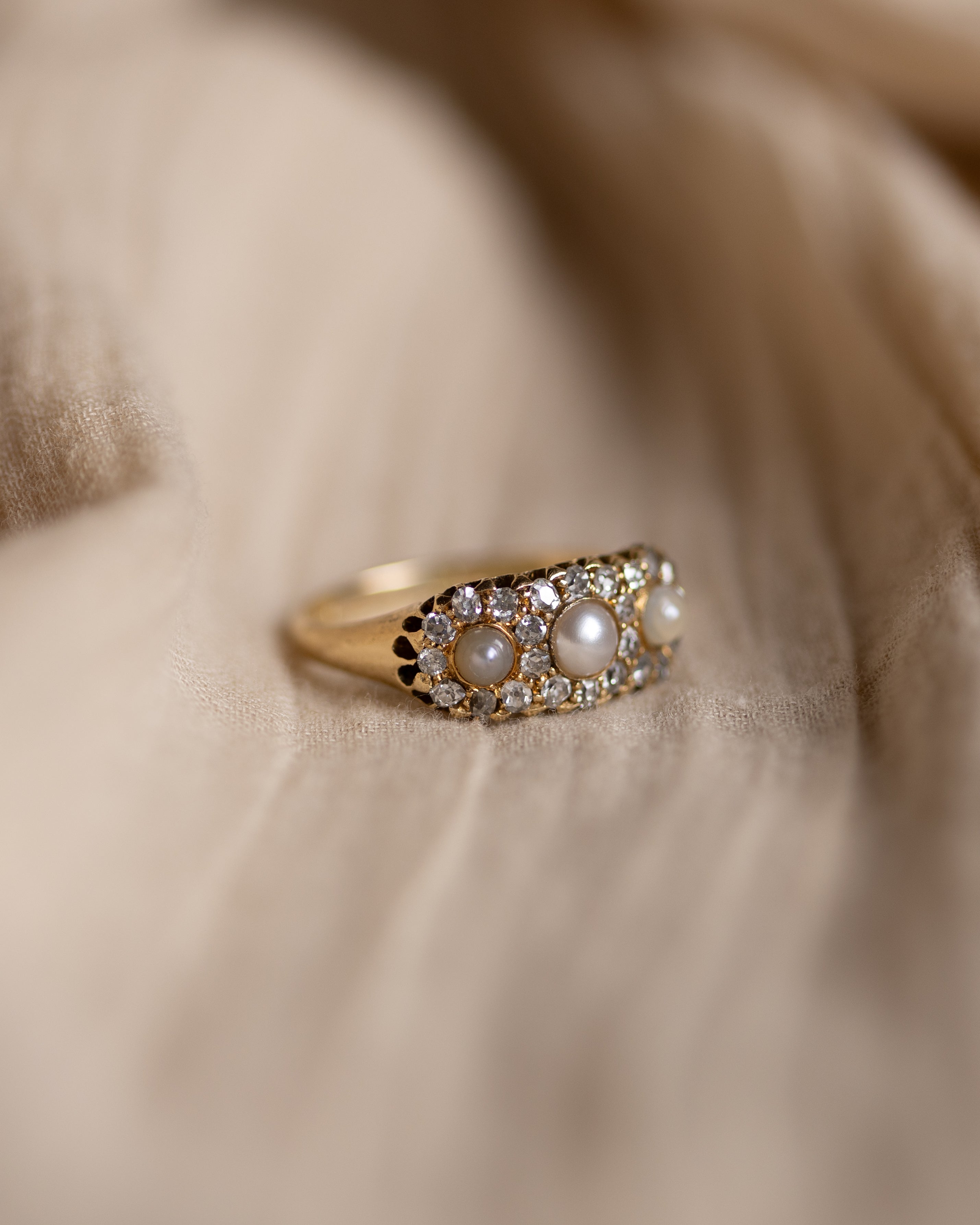 Temperance 1890 Antique 18ct Gold Pearl & Diamond Cluster Ring