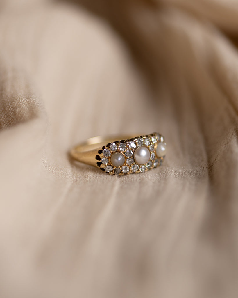 Temperance 1890 Antique 18ct Gold Pearl & Diamond Cluster Ring