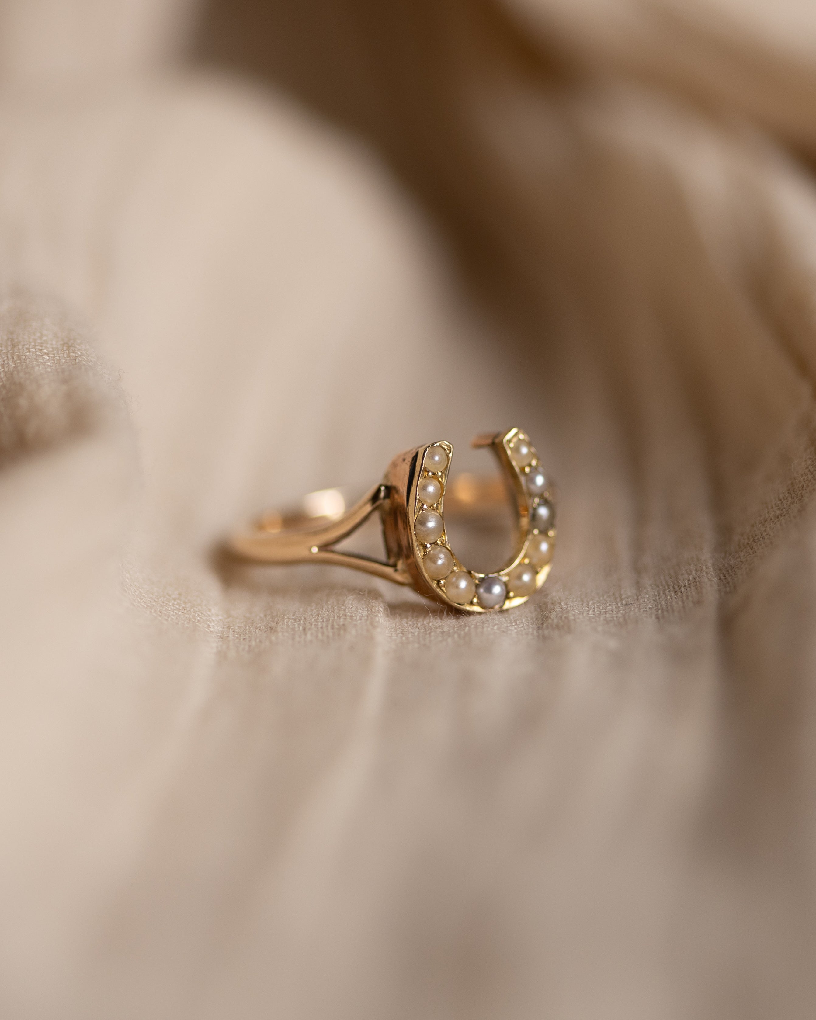 Margot Antique Victorian 9ct Gold Pearl Horseshoe Ring