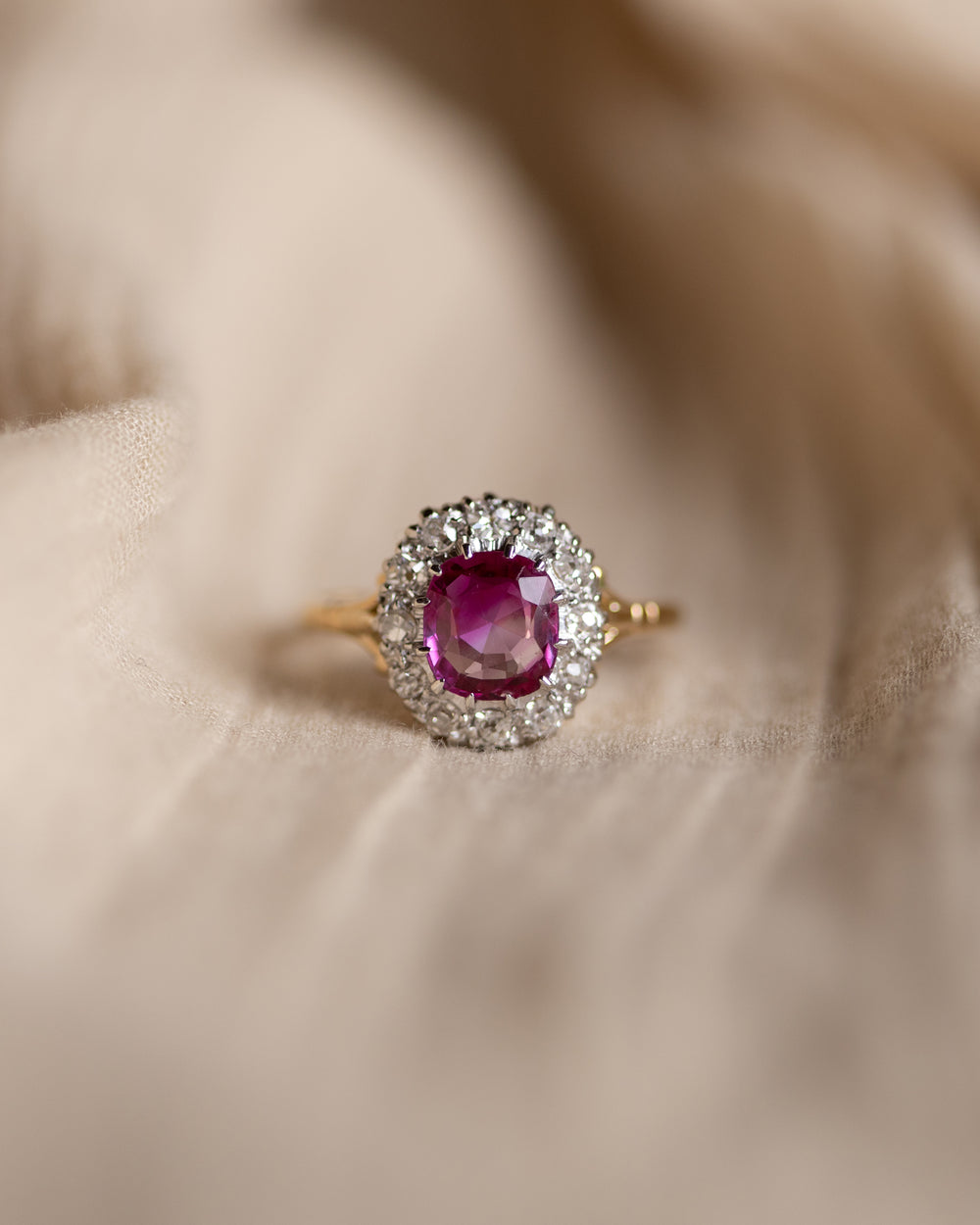 Dahlia Antique Edwardian 18ct Gold Ruby & Diamond Cluster Ring