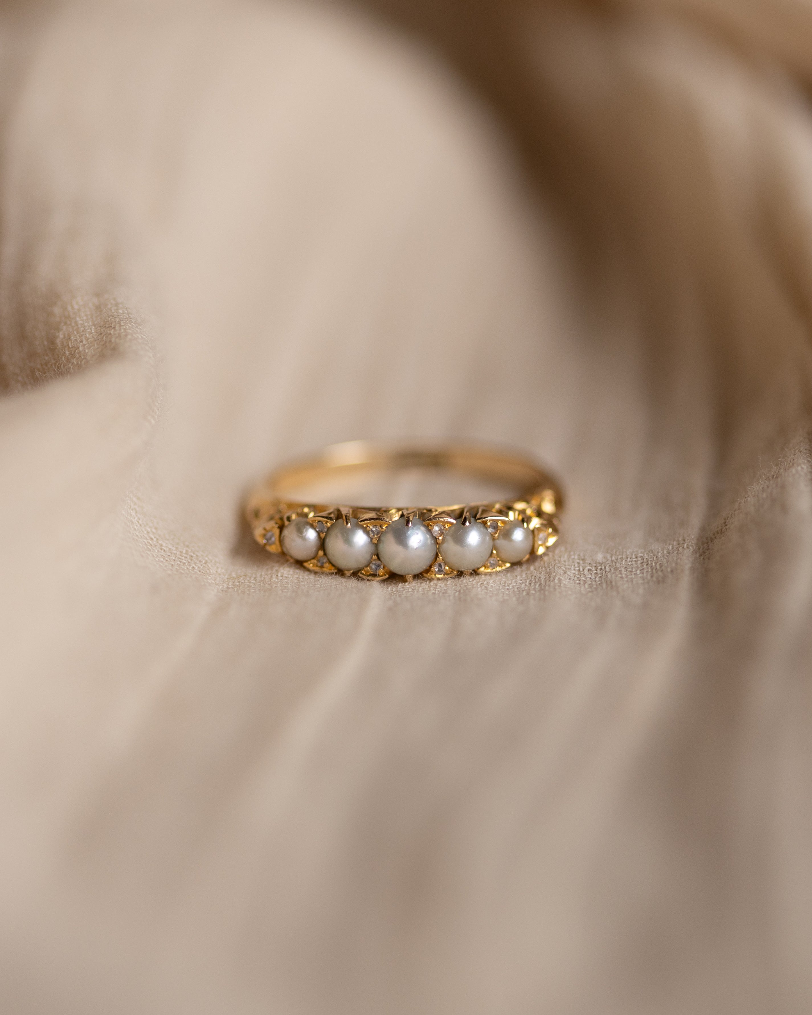 Image of Theodora Antique Edwardian 18ct Gold Pearl & Diamond Half Hoop Ring