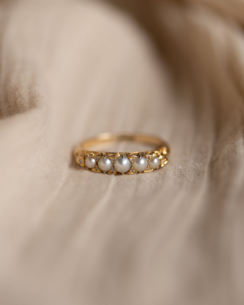 Theodora Antique Edwardian 18ct Gold Pearl & Diamond Half Hoop Ring