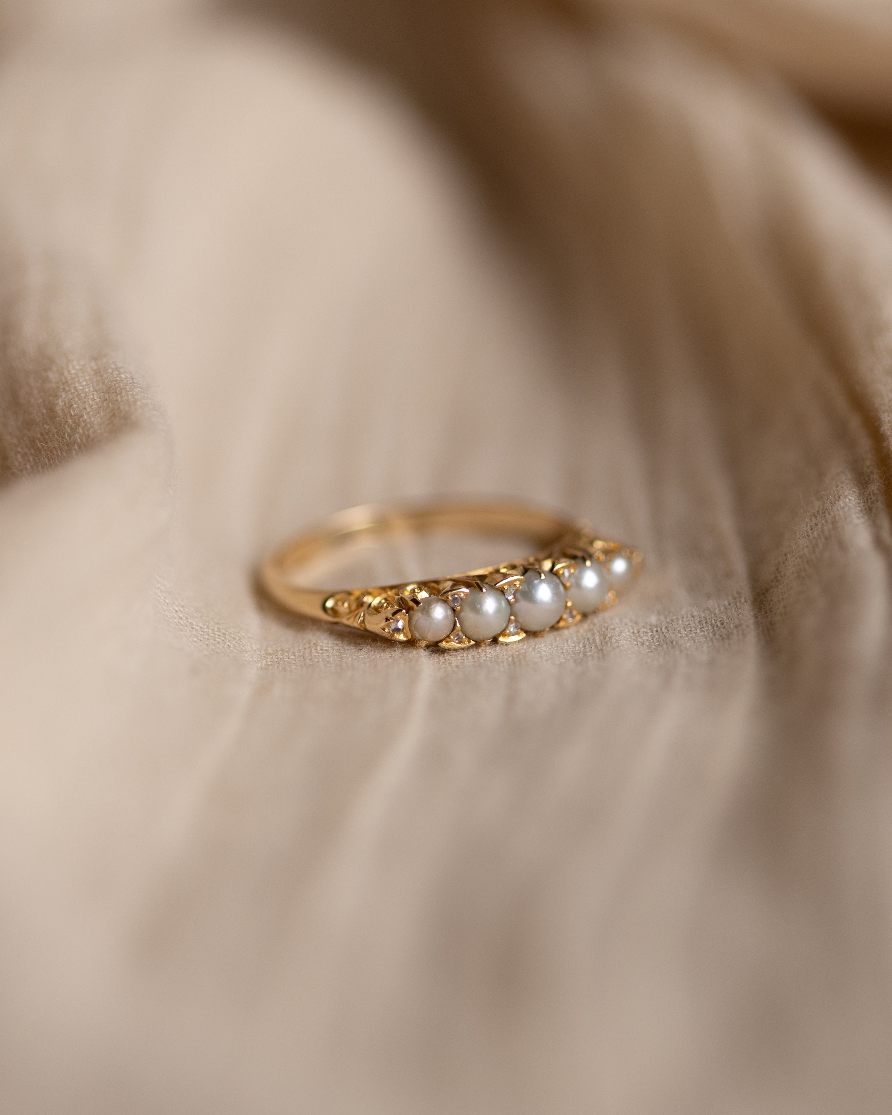 Theodora Antique Edwardian 18ct Gold Pearl & Diamond Half Hoop Ring