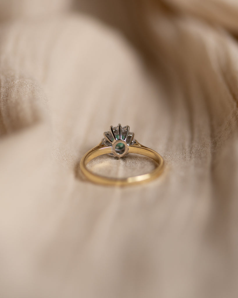 Polly 1994 Vintage 18ct Gold Emerald & Diamond Cluster Ring