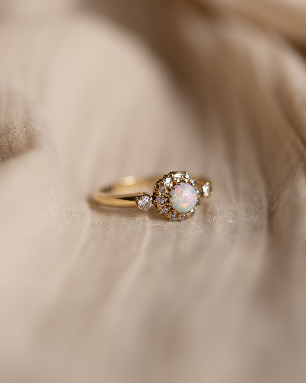 June 1901 Antique 18ct Gold Opal & Diamond Cluster Ring
