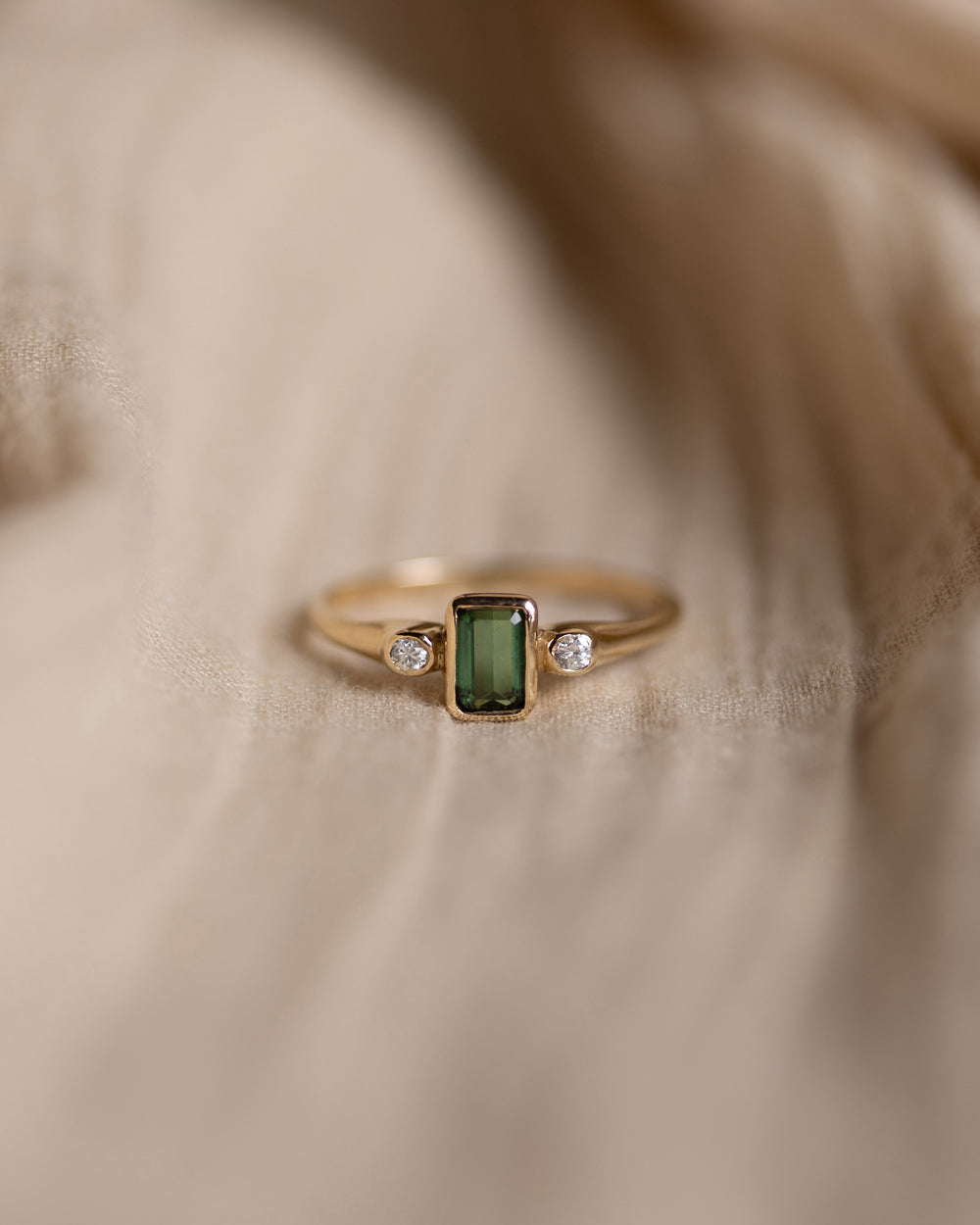 Sylvie 1979 Vintage 9ct Gold Tourmaline & Diamond Trilogy Ring