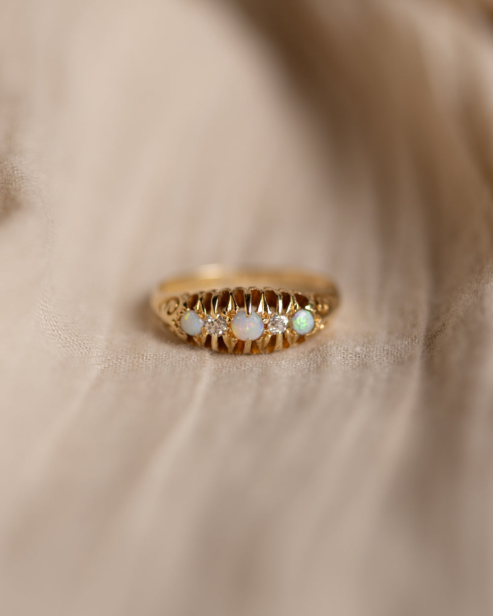 Wren Antique 18ct Gold Opal & Diamond Five Stone Ring