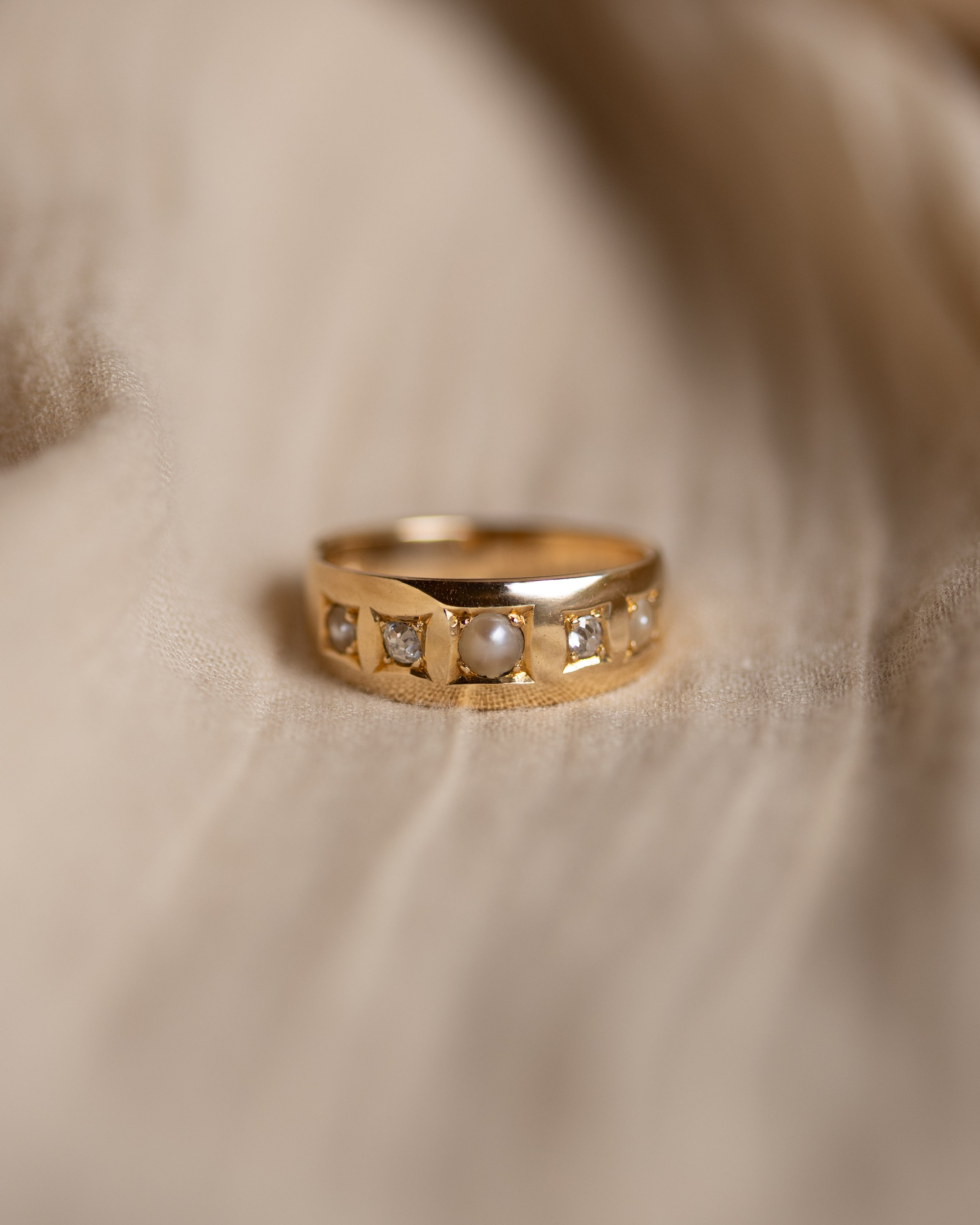Verona Antique Victorian 18ct Gold Pearl & Diamond Five Stone Ring