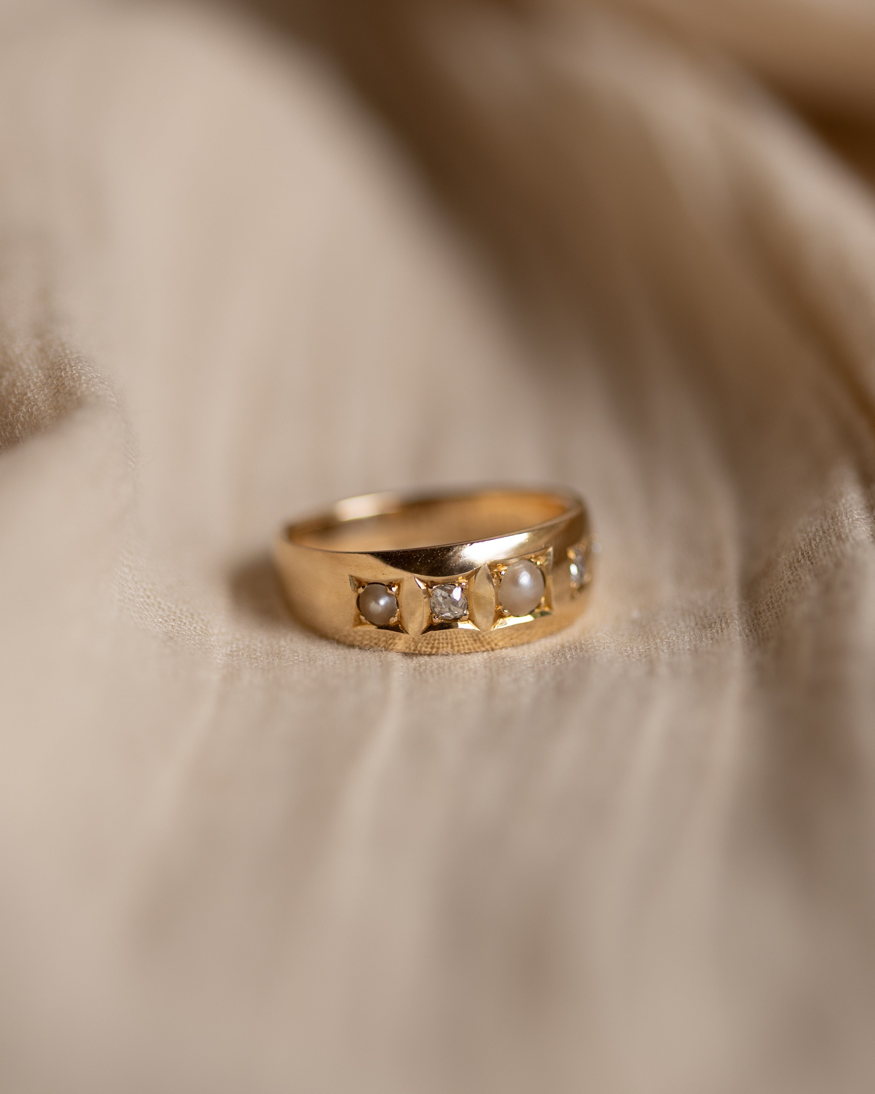Verona Antique Victorian 18ct Gold Pearl & Diamond Five Stone Ring