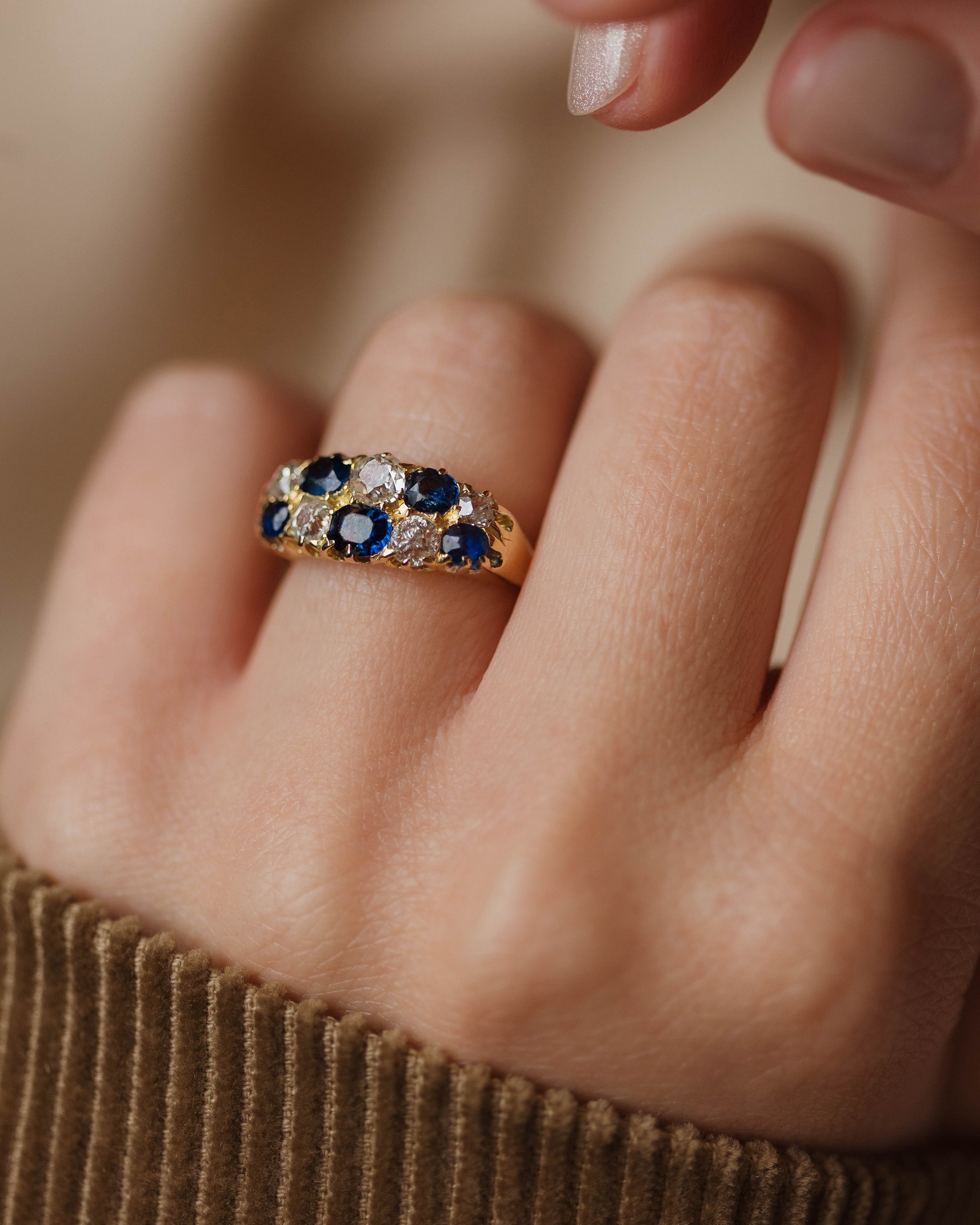 Honora Antique 18ct Gold Sapphire & Diamond Ten Stone Ring