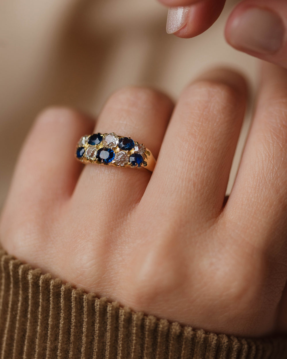Honora Antique 18ct Gold Sapphire & Diamond Ten Stone Ring
