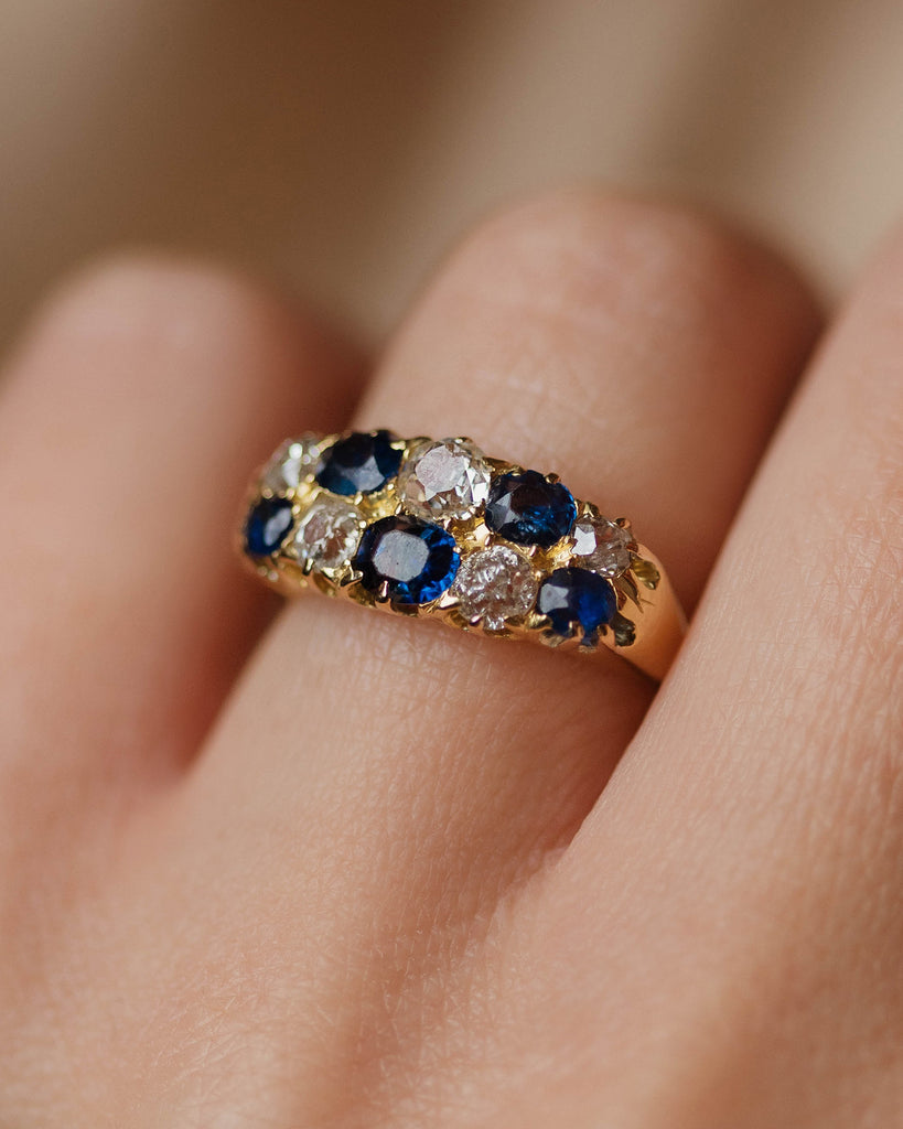 Honora Antique 18ct Gold Sapphire & Diamond Ten Stone Ring