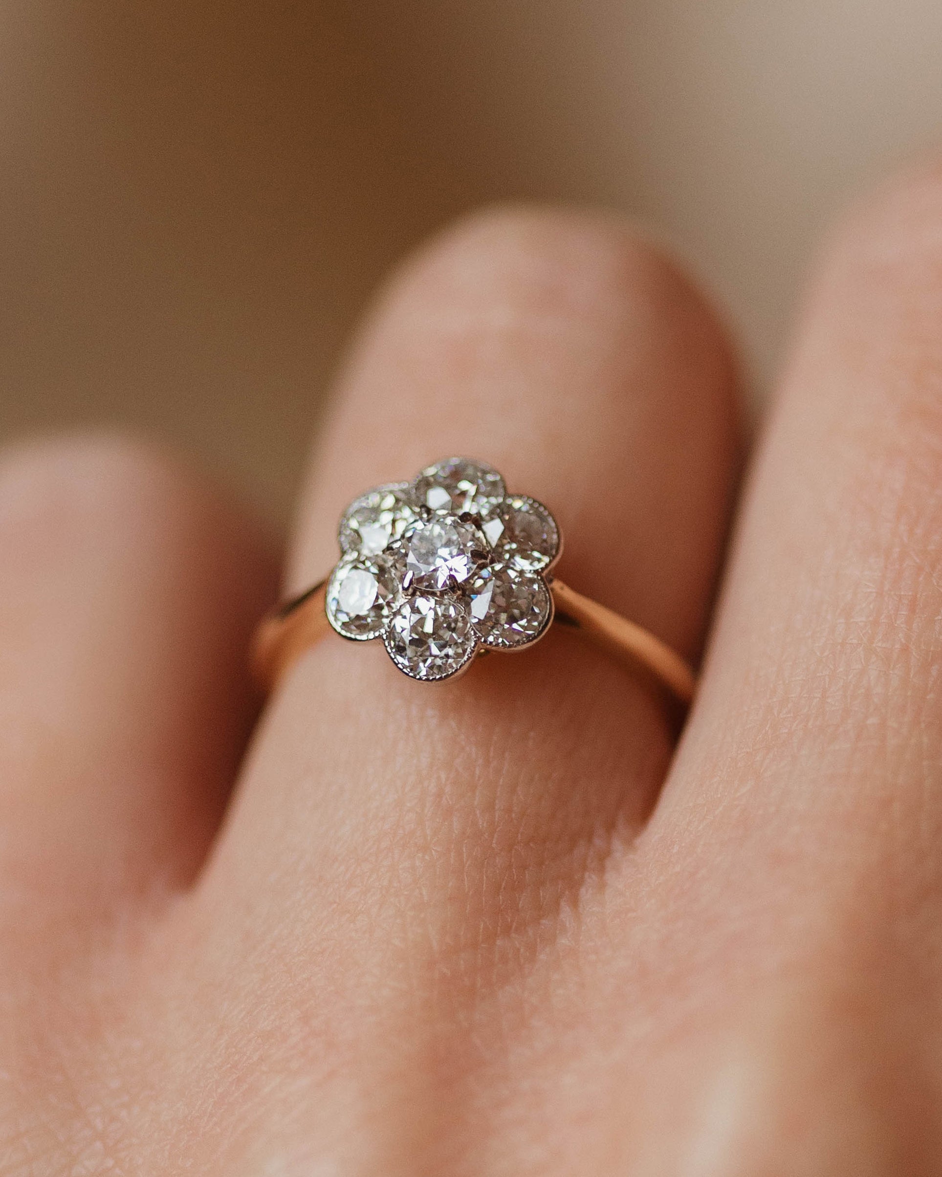 Elfrida Antique 18ct Gold Diamond Daisy Cluster Ring
