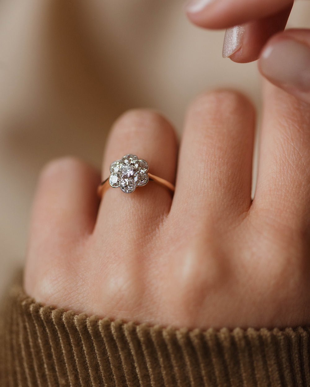 Elfrida Antique 18ct Gold Diamond Daisy Cluster Ring