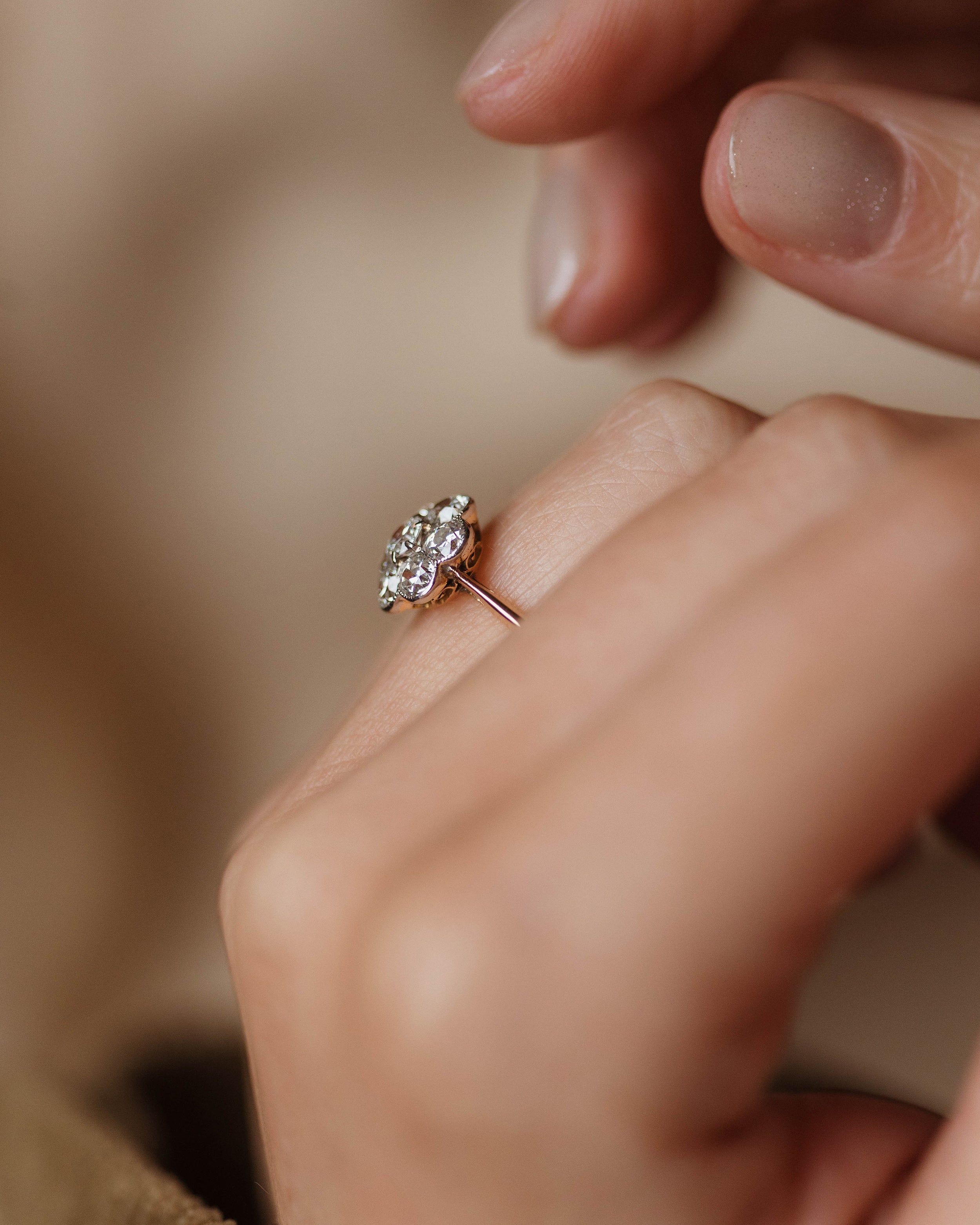 Elfrida Antique 18ct Gold Diamond Daisy Cluster Ring