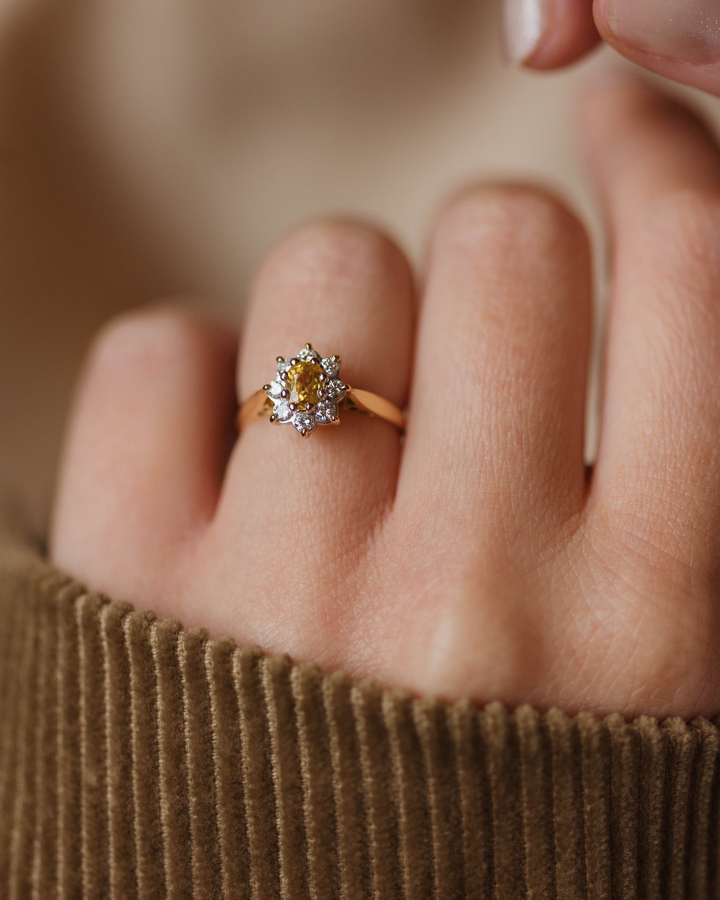 Image of Clarisse 1987 Vintage 18ct Gold Yellow Sapphire & Diamond Cluster Ring