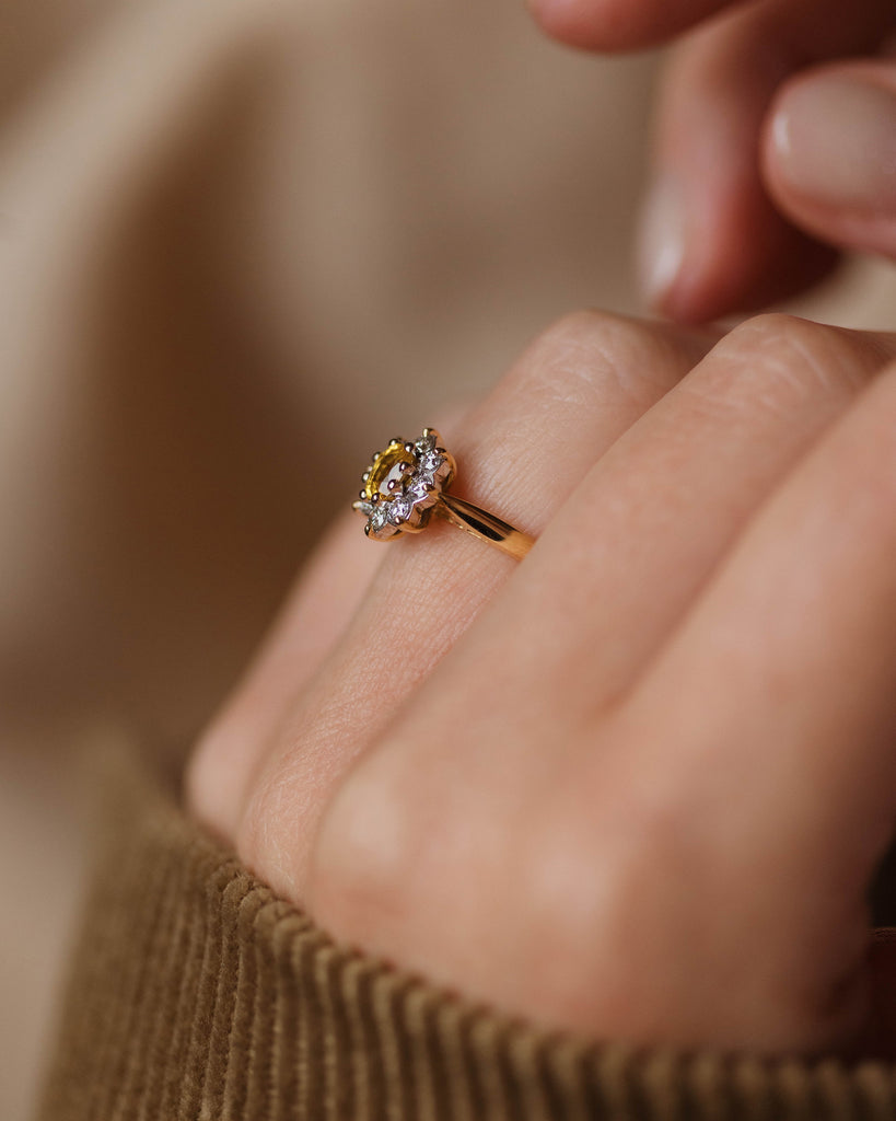 Clarisse 1987 Vintage 18ct Gold Yellow Sapphire & Diamond Cluster Ring