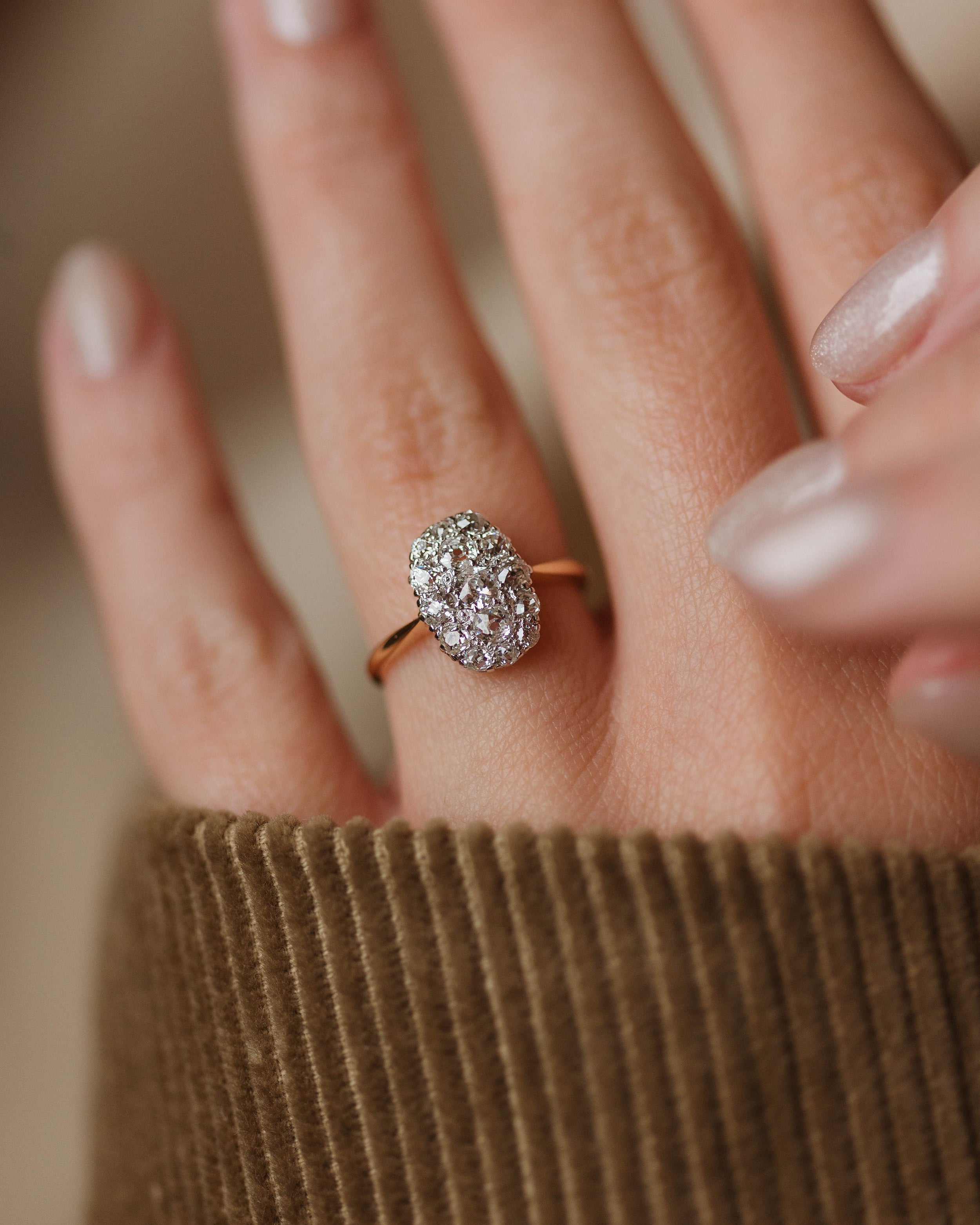 Image of Bronwen Antique 18ct Gold Diamond Cluster Panel Ring