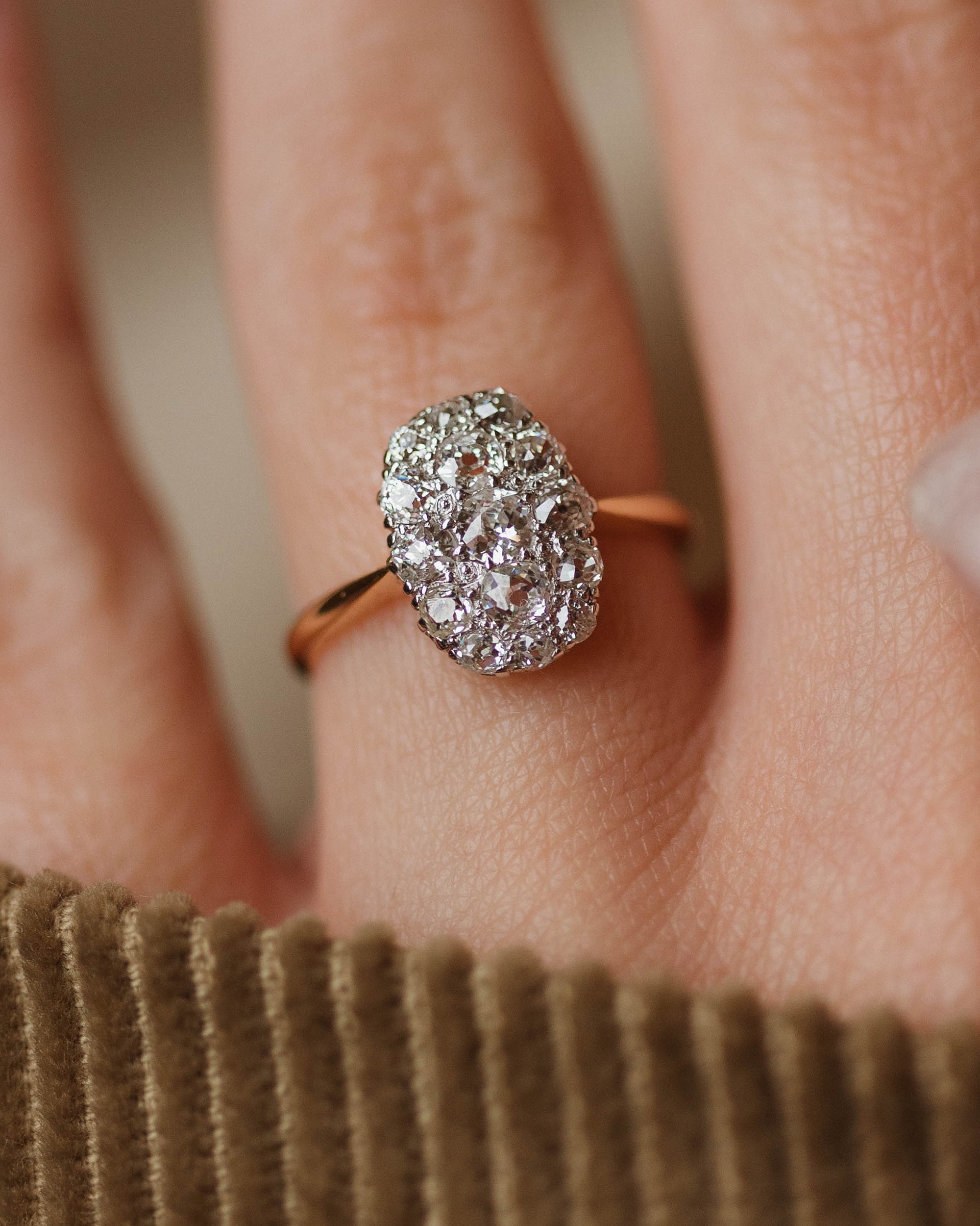 Bronwen Antique 18ct Gold Diamond Cluster Panel Ring