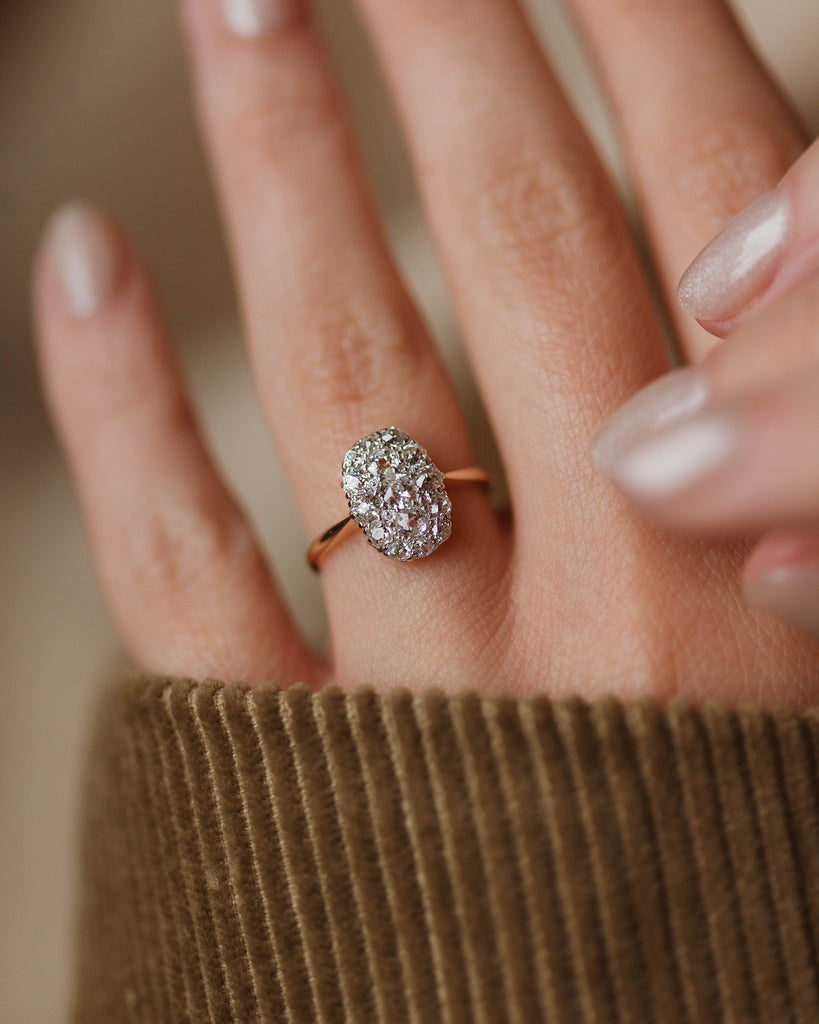 Bronwen Antique 18ct Gold Diamond Cluster Panel Ring